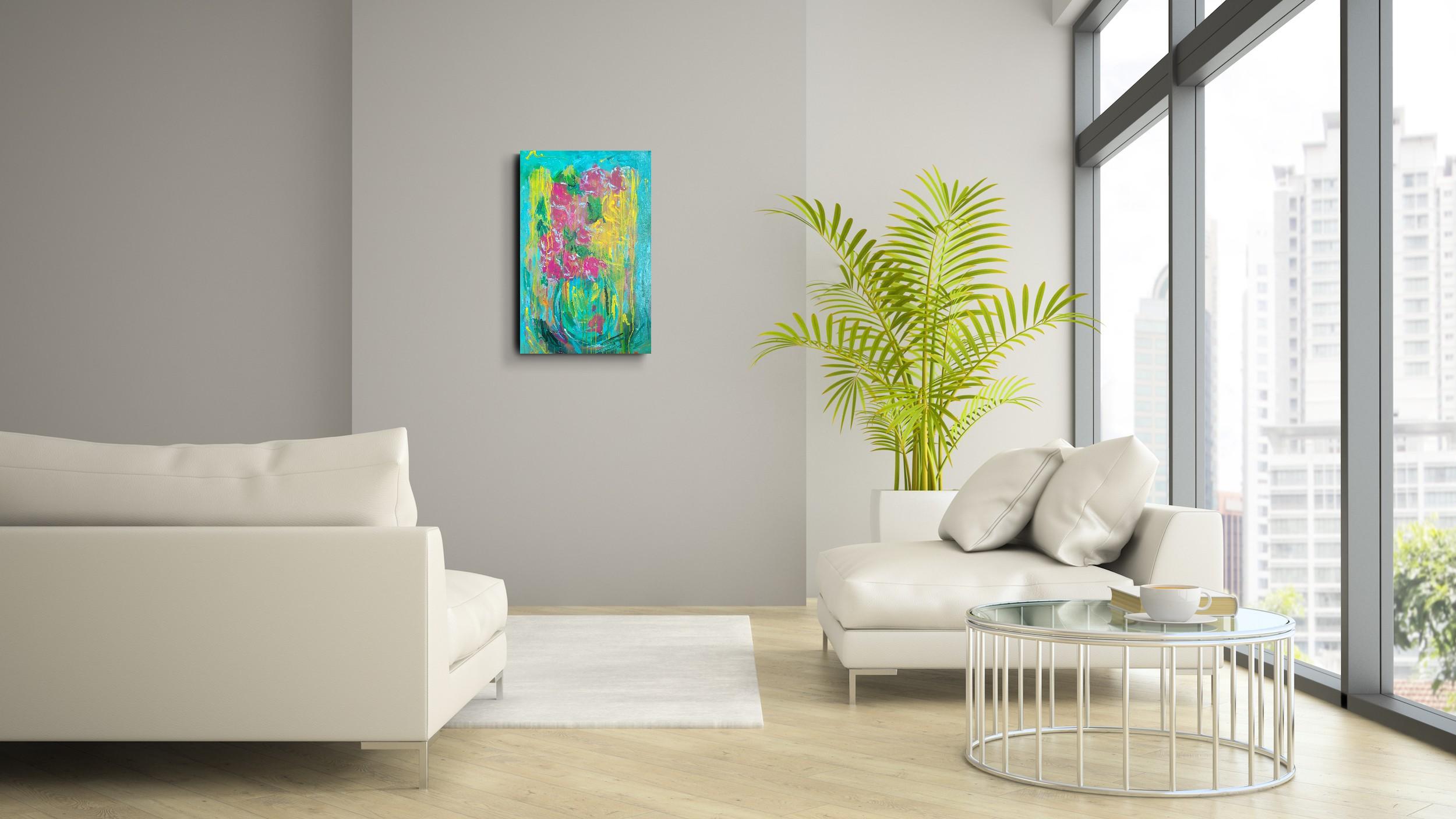 Quadro astratto di fiori in acrilico su tela 