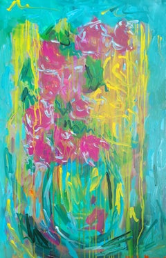 Acrylic abstract flowers painting on canvas "Whirlwind of summer flowers"