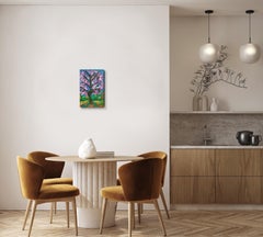 Abstract impressionist nature acrylic painting on canvas "Almond tree in bloom"