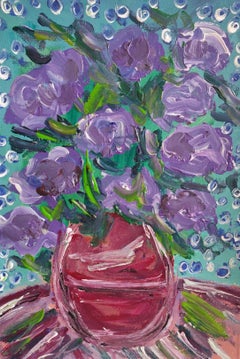 "Lirios morados en flor" ( pintura floral acrílica impresionista sobre papel)