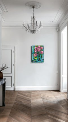 "Blooming Silence" Peinture acrylique contemporaine sur toile Nature morte florale
