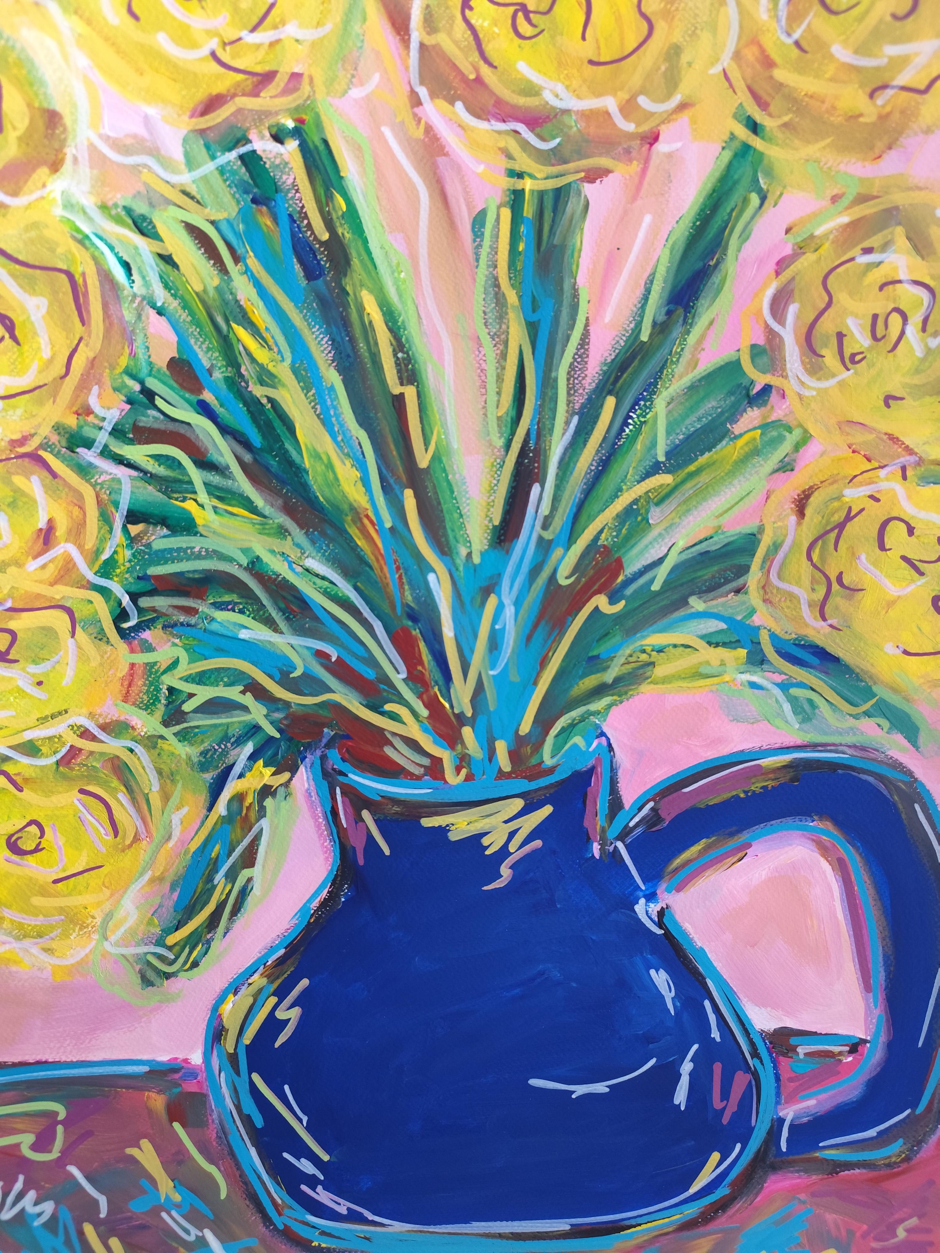 "Blue and gold" Contemporary figurative still life abstract acrylic painting