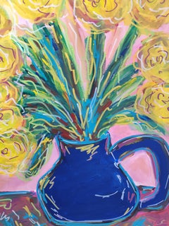 "Blue and gold" Contemporary figurative still life abstract acrylic painting