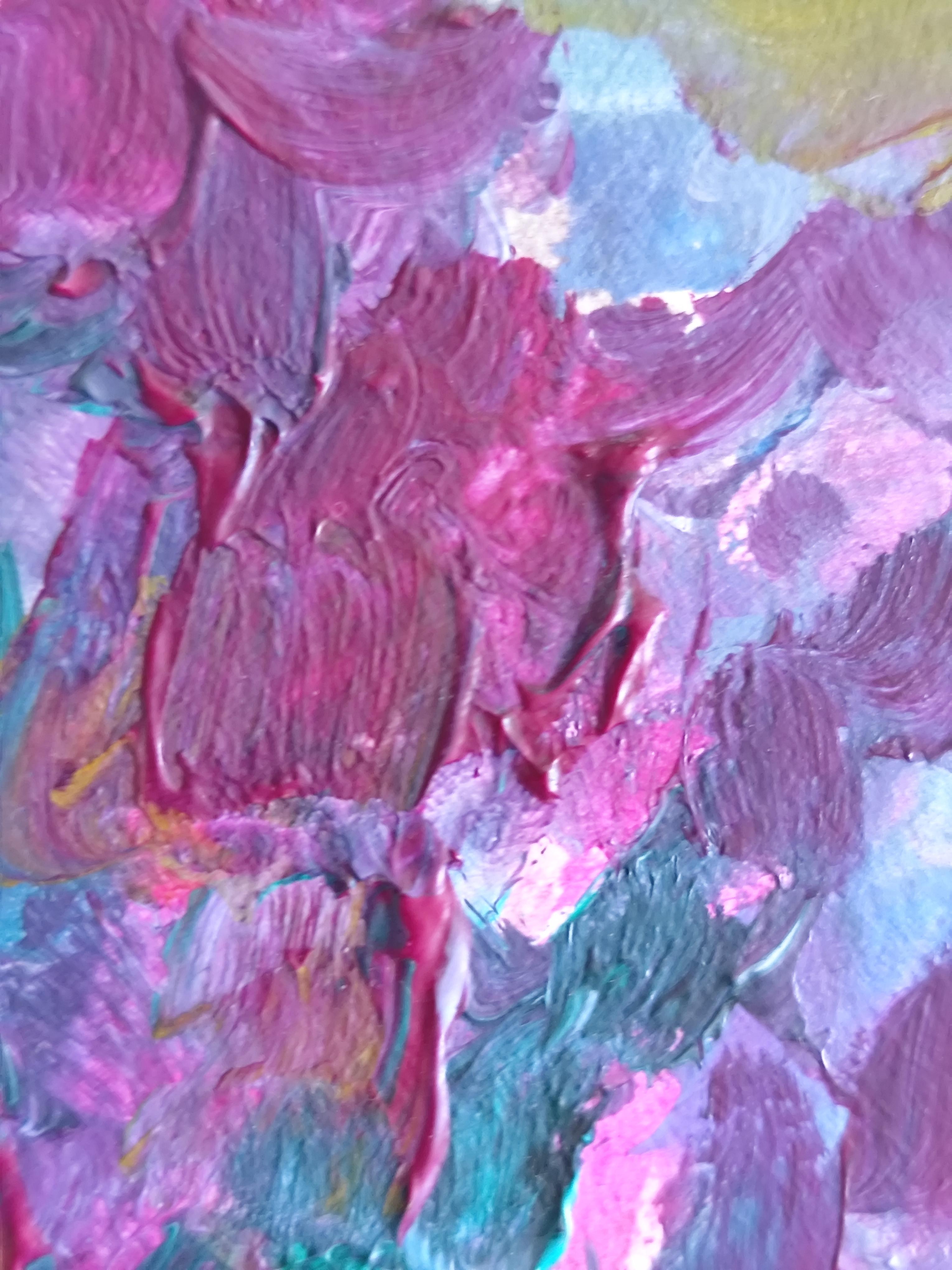 Composizione di natura morta contemporanea di fiori in vaso acrilico su carta in vendita 11