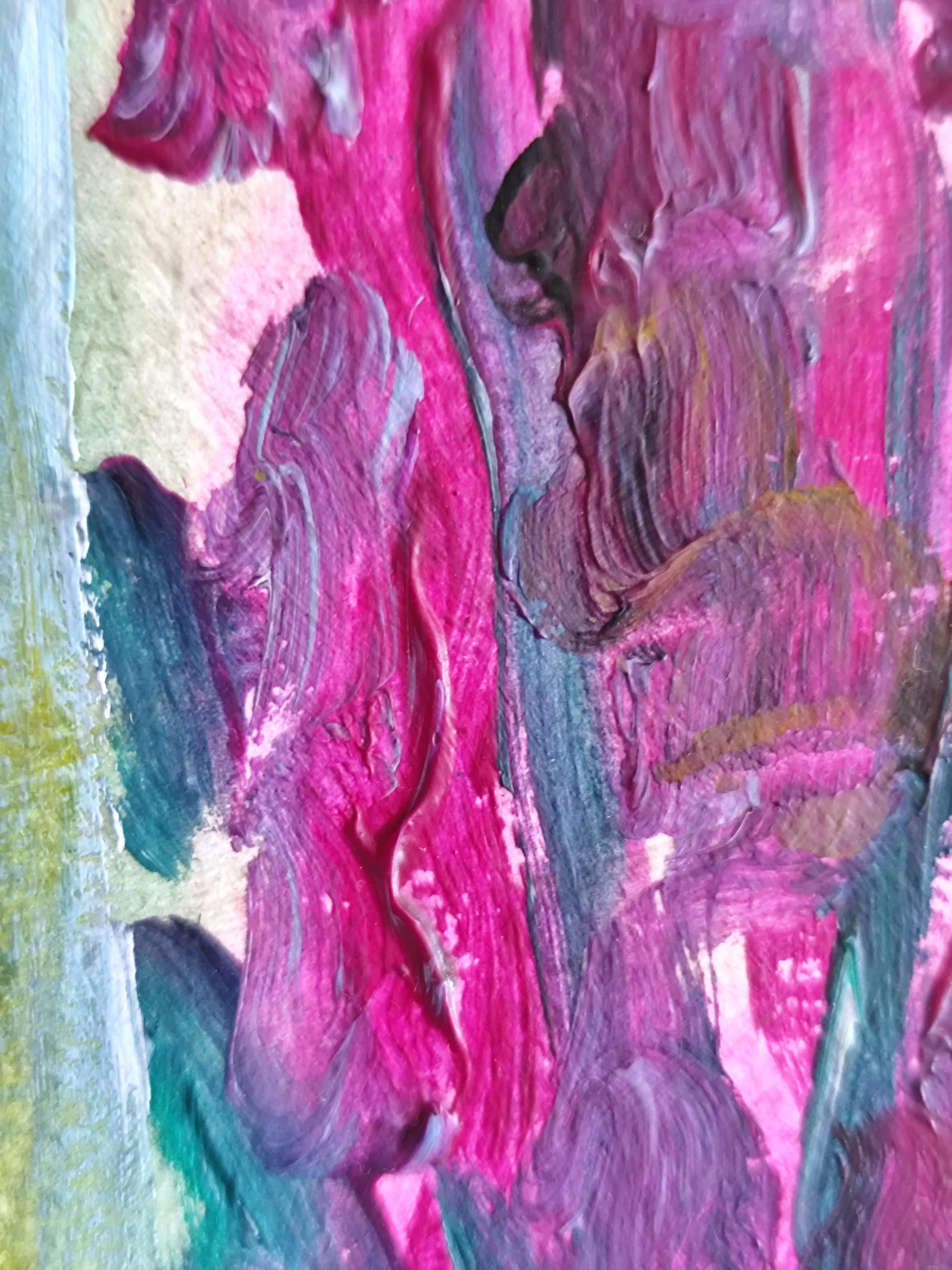 Composizione di natura morta contemporanea di fiori in vaso acrilico su carta in vendita 12