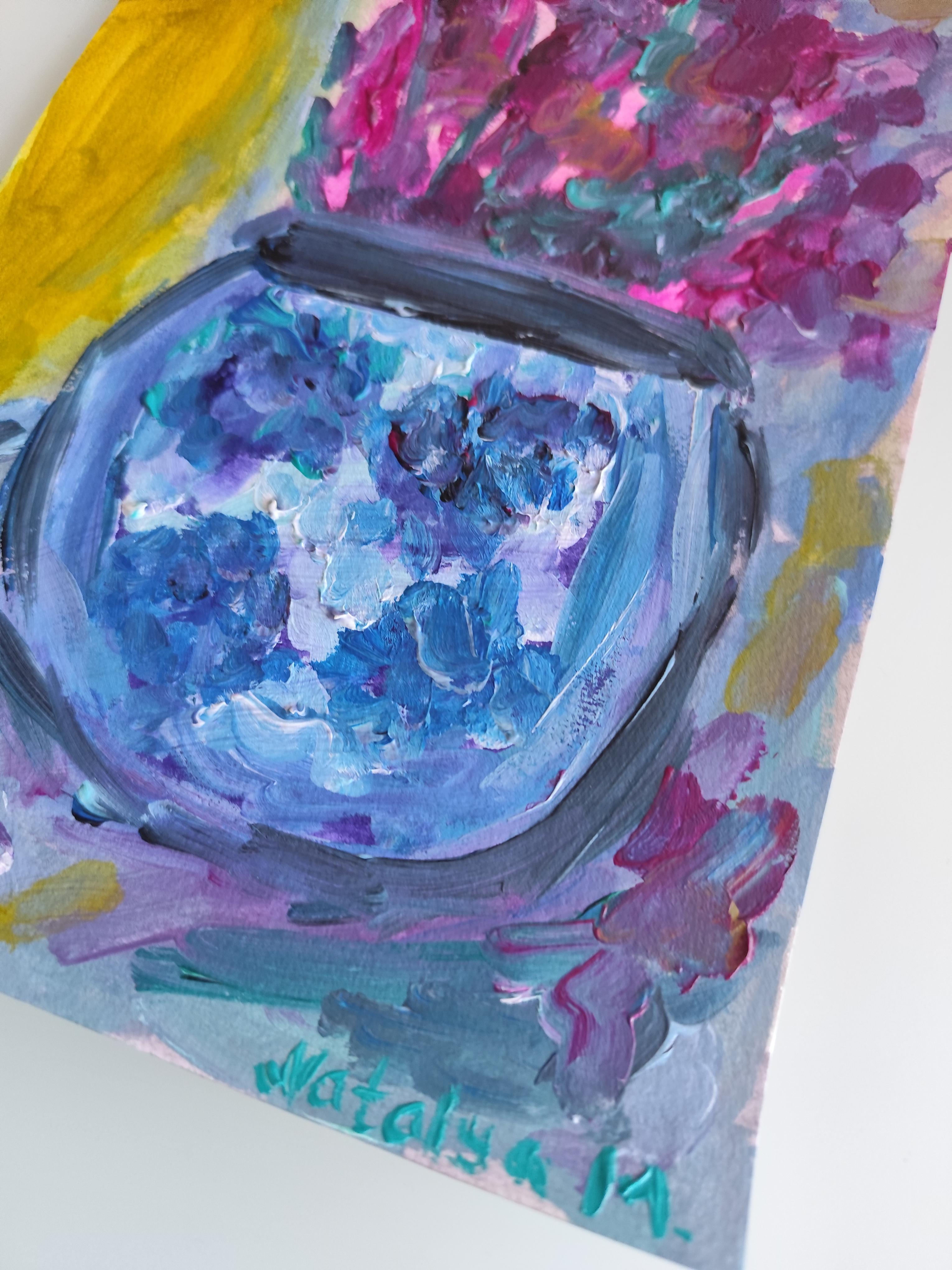 Composizione di natura morta contemporanea di fiori in vaso acrilico su carta in vendita 15