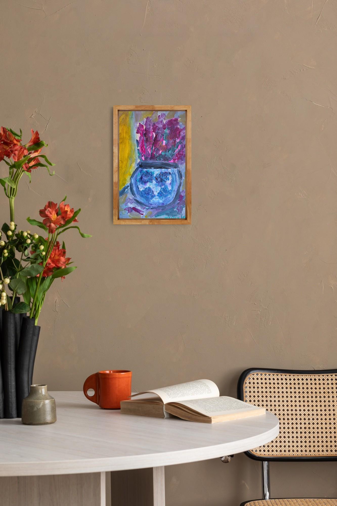 Composizione di natura morta contemporanea di fiori in vaso acrilico su carta - Painting Contemporaneo di Mougenot Natalya