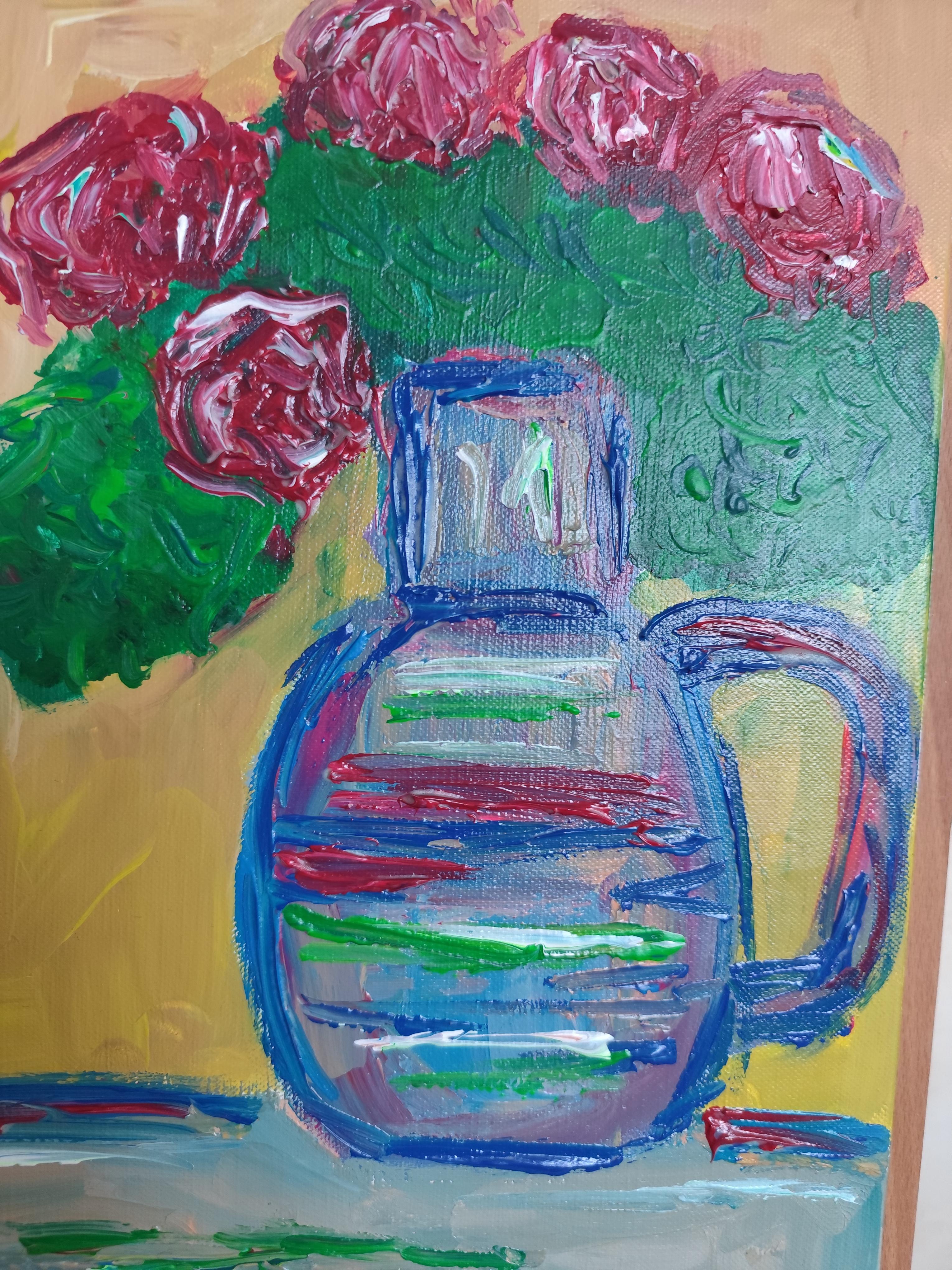 Impressionistisches Blumenstrauß-Acrylgemälde auf Leinwand „Bouquet of Roses“ im Angebot 6