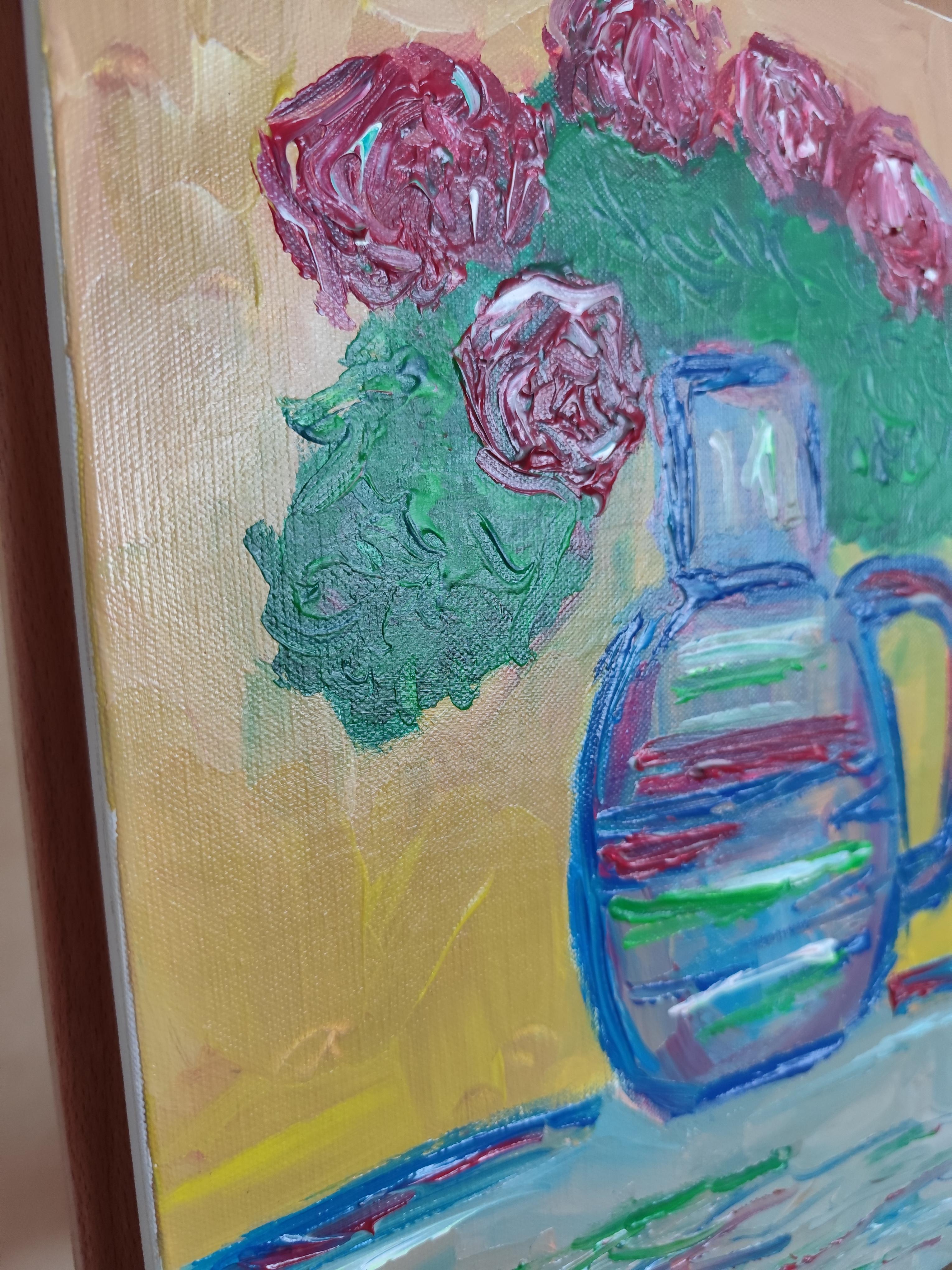 Impressionistisches Blumenstrauß-Acrylgemälde auf Leinwand „Bouquet of Roses“ im Angebot 7
