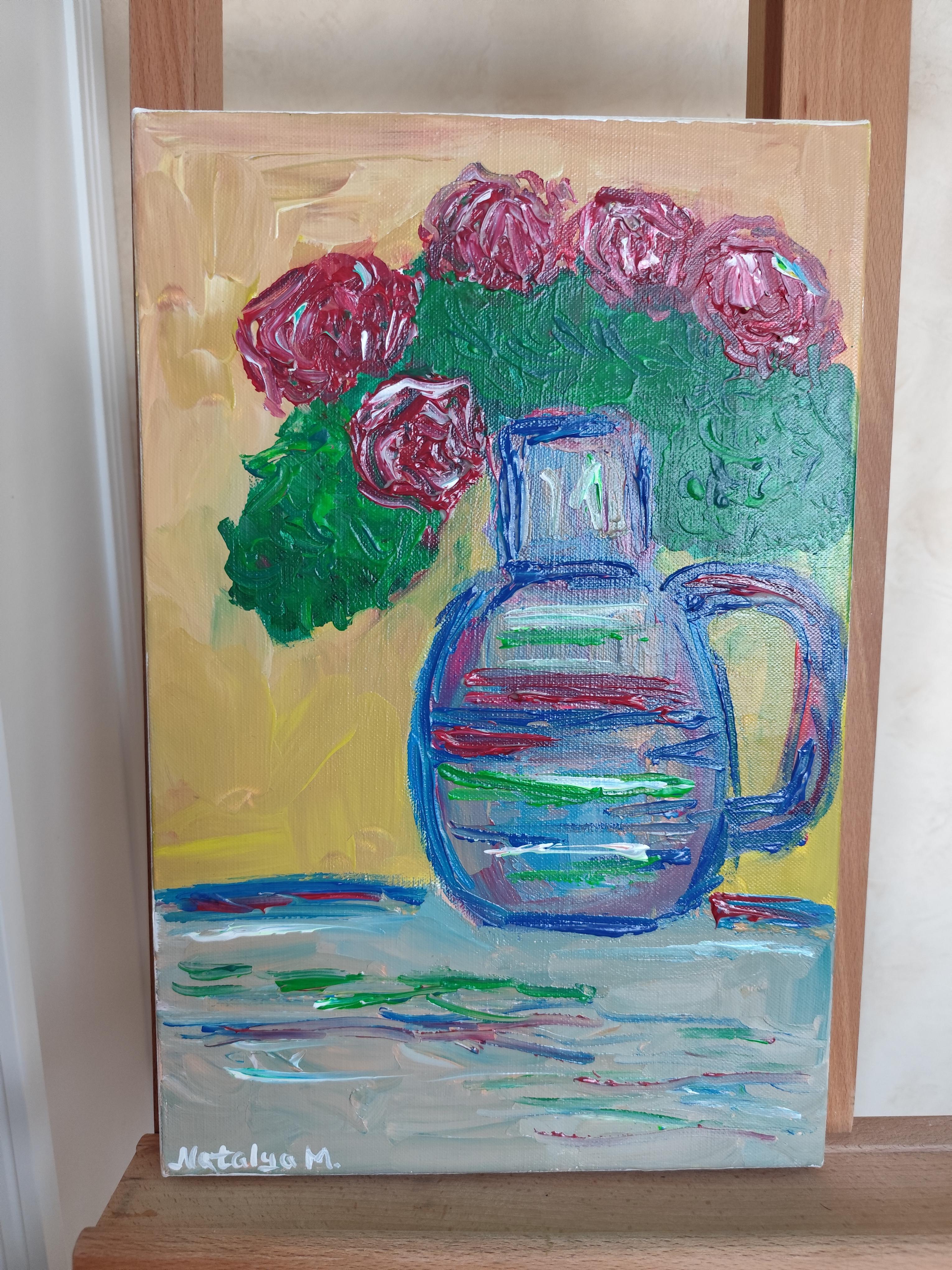 Impressionistisches Blumenstrauß-Acrylgemälde auf Leinwand „Bouquet of Roses“ im Angebot 9