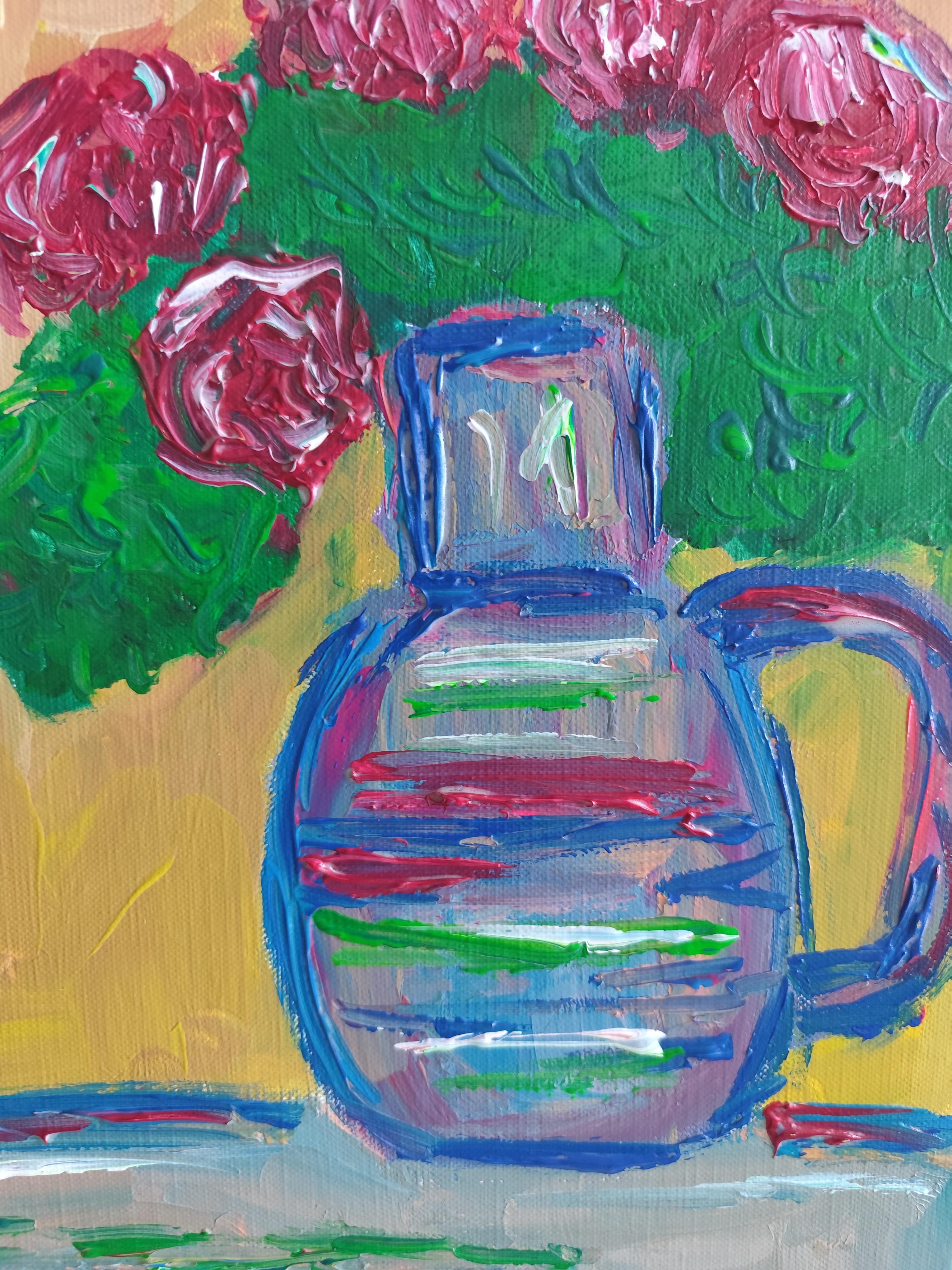 Impressionistisches Blumenstrauß-Acrylgemälde auf Leinwand „Bouquet of Roses“ im Angebot 13