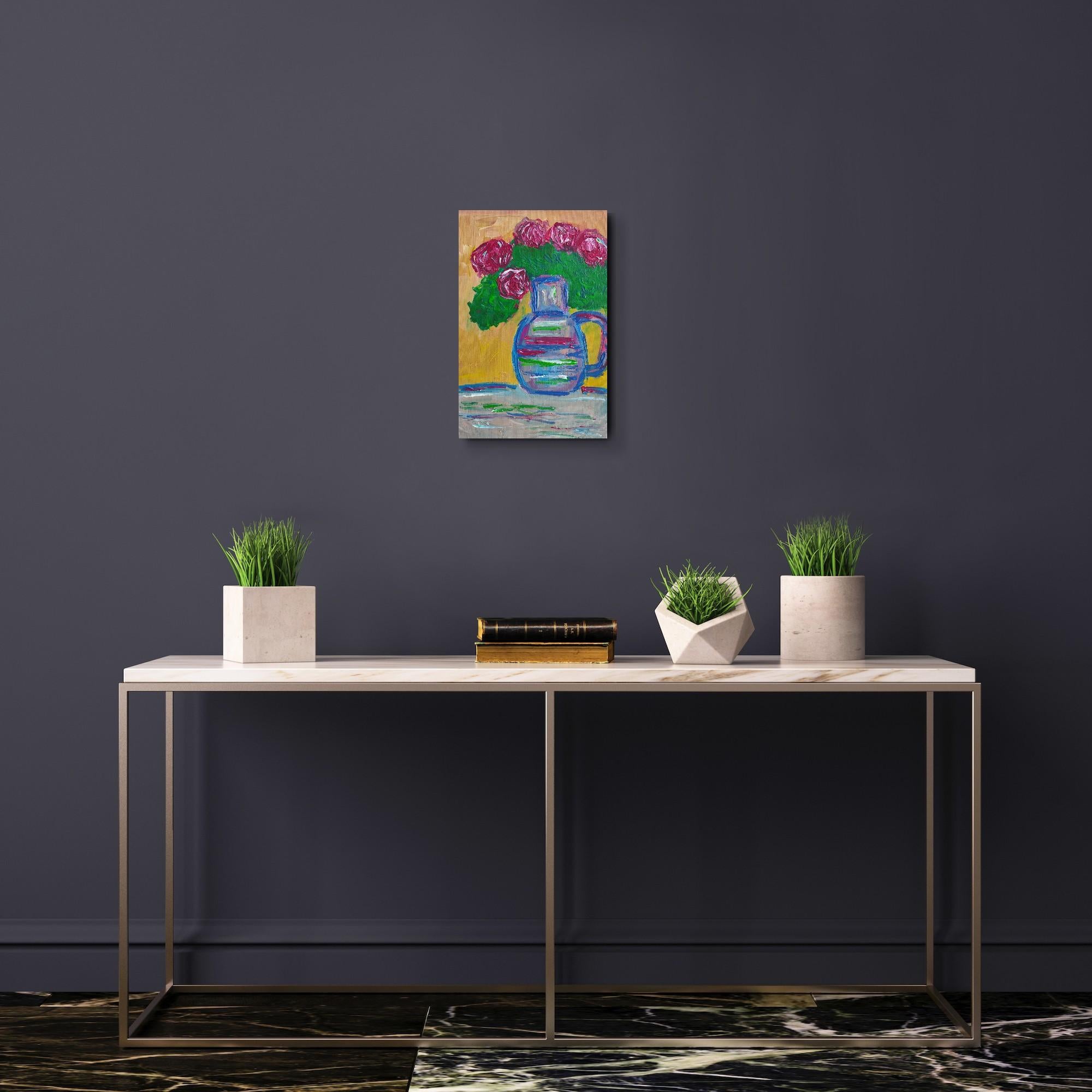 Impressionistisches Blumenstrauß-Acrylgemälde auf Leinwand „Bouquet of Roses“ – Painting von Mougenot Natalya