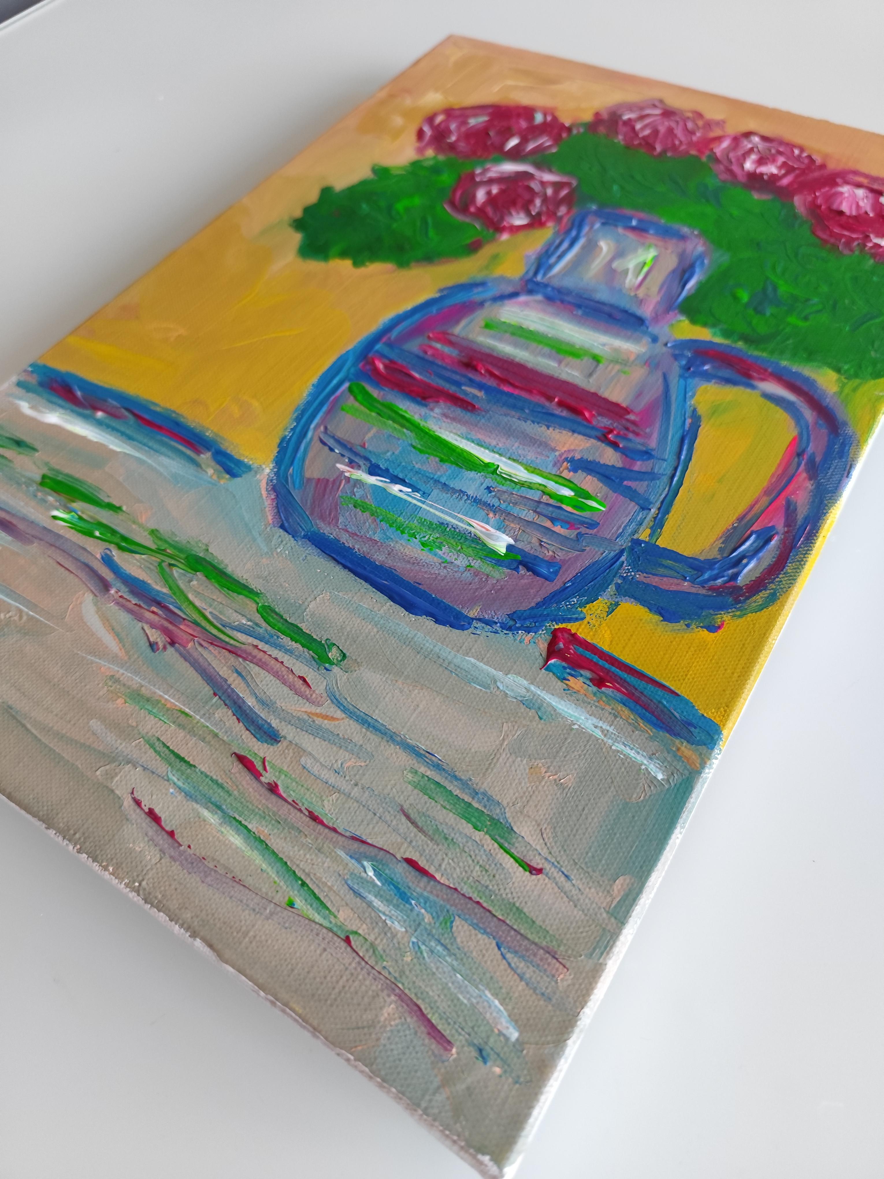 Impressionistisches Blumenstrauß-Acrylgemälde auf Leinwand „Bouquet of Roses“ im Angebot 15