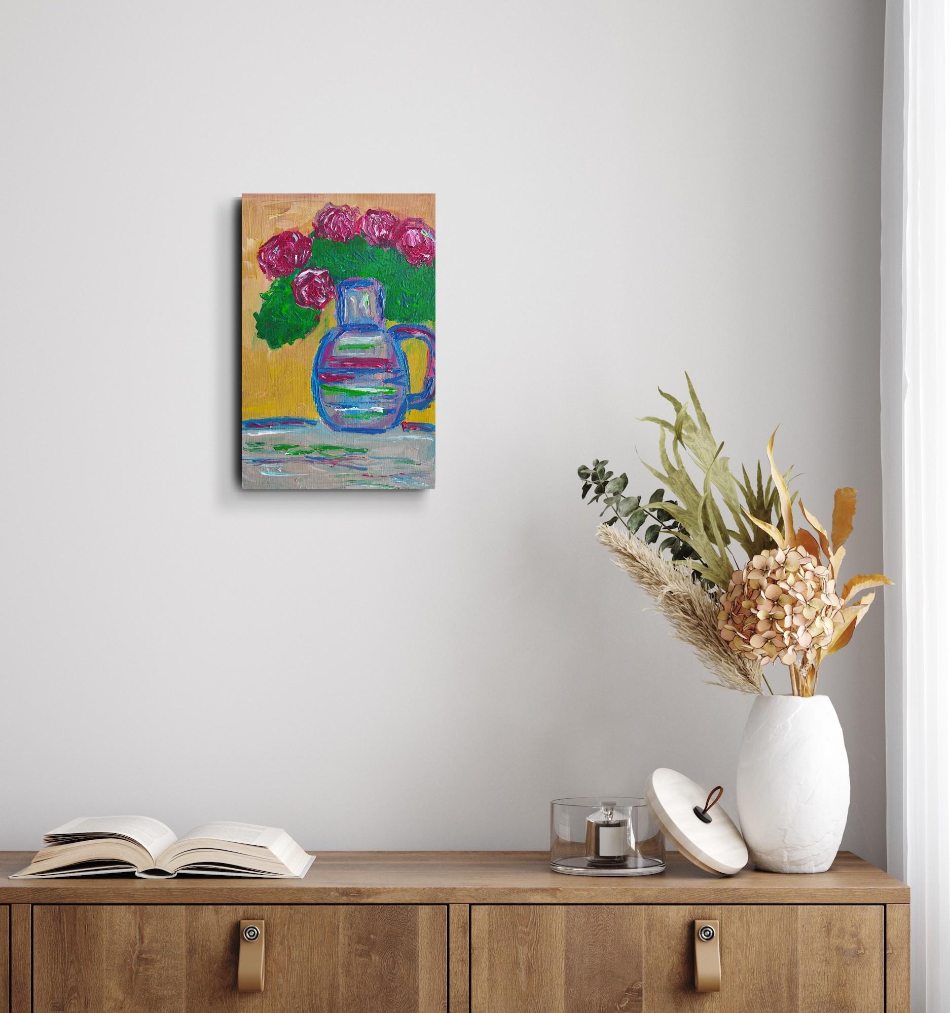 Impressionistisches Blumenstrauß-Acrylgemälde auf Leinwand „Bouquet of Roses“ im Angebot 1