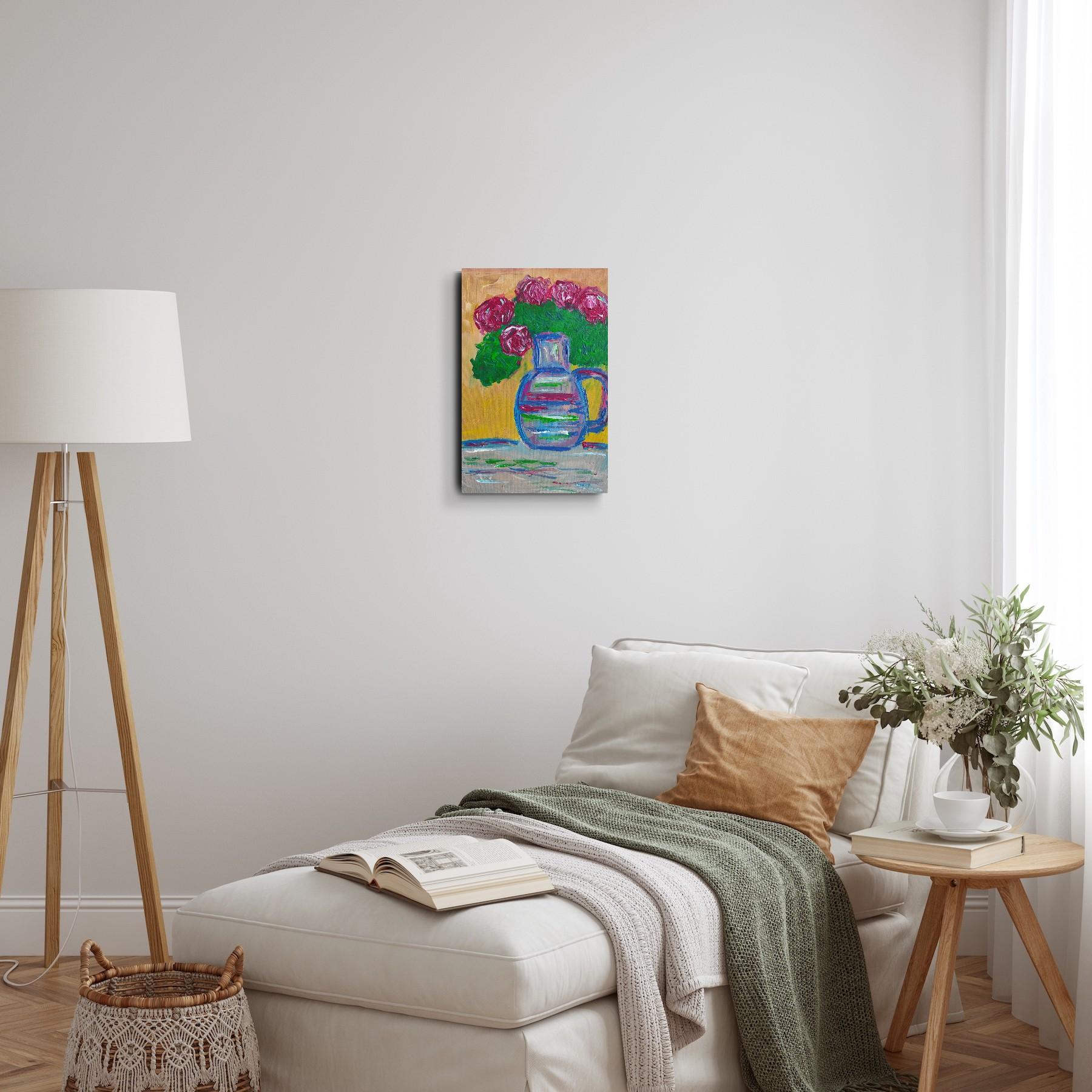 Impressionistisches Blumenstrauß-Acrylgemälde auf Leinwand „Bouquet of Roses“ im Angebot 2