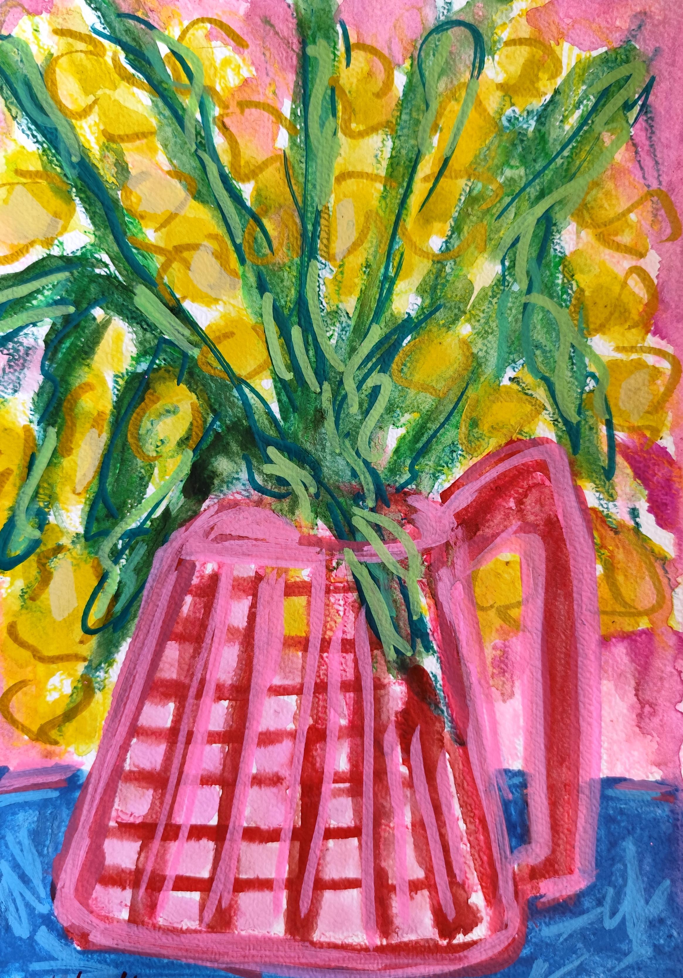 „Strahlendes Bouquet“ – Zeitgenössisches, abstrakt-expressionistisches Blumenstillleben