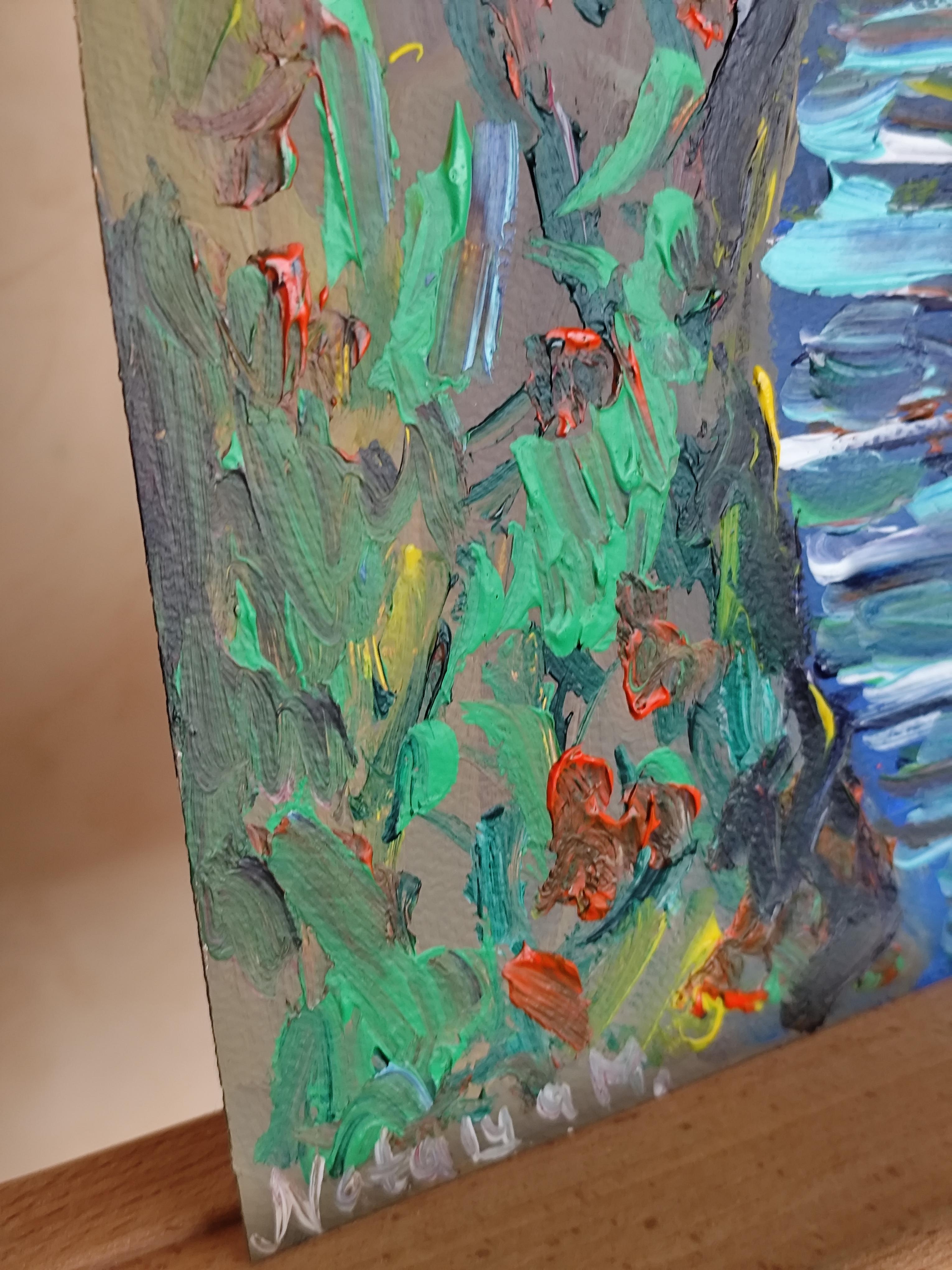 Peinture acrylique contemporaine impressionniste abstraite sur papier, nature en bord de mer en vente 11
