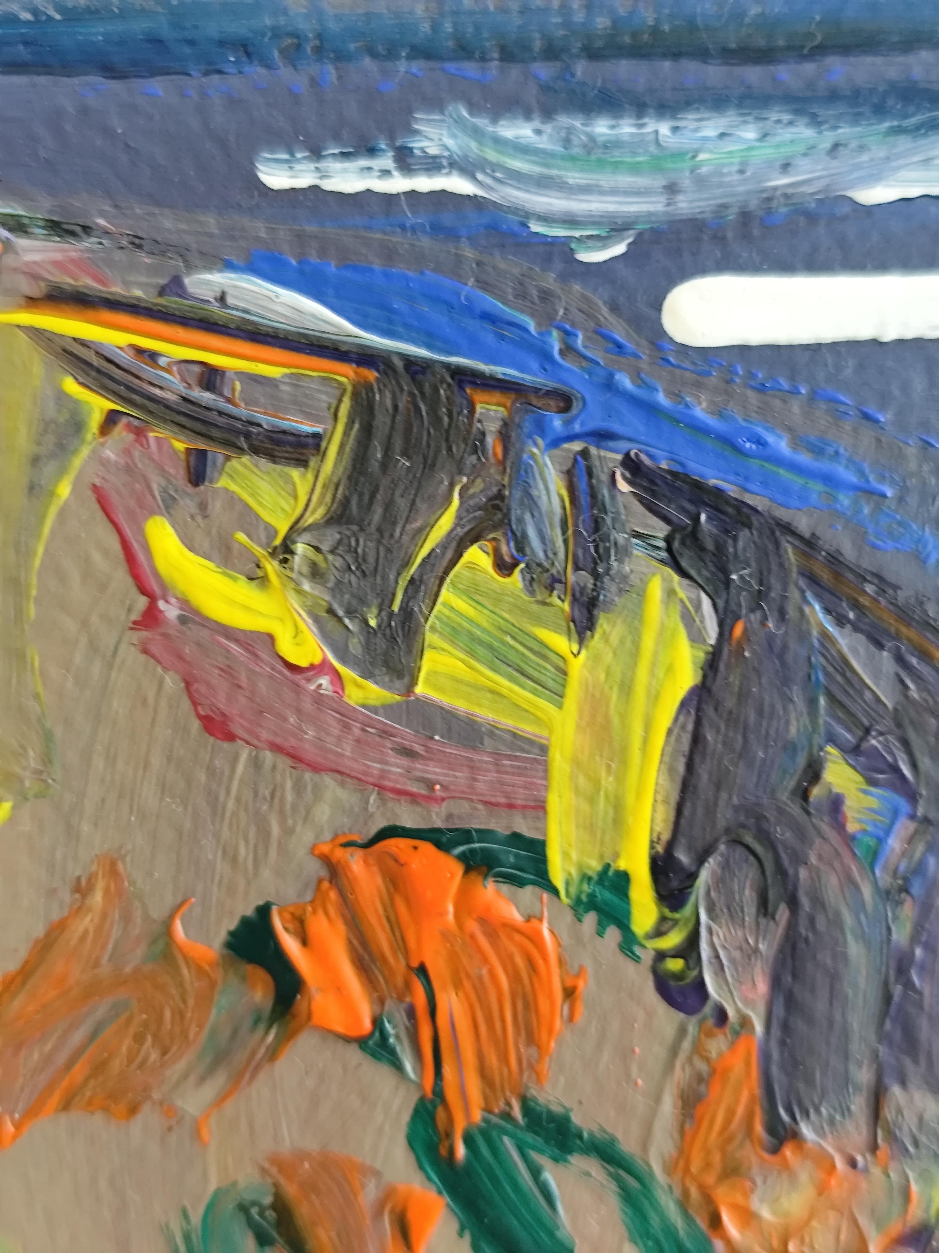 Peinture acrylique contemporaine impressionniste abstraite sur papier, nature en bord de mer en vente 15