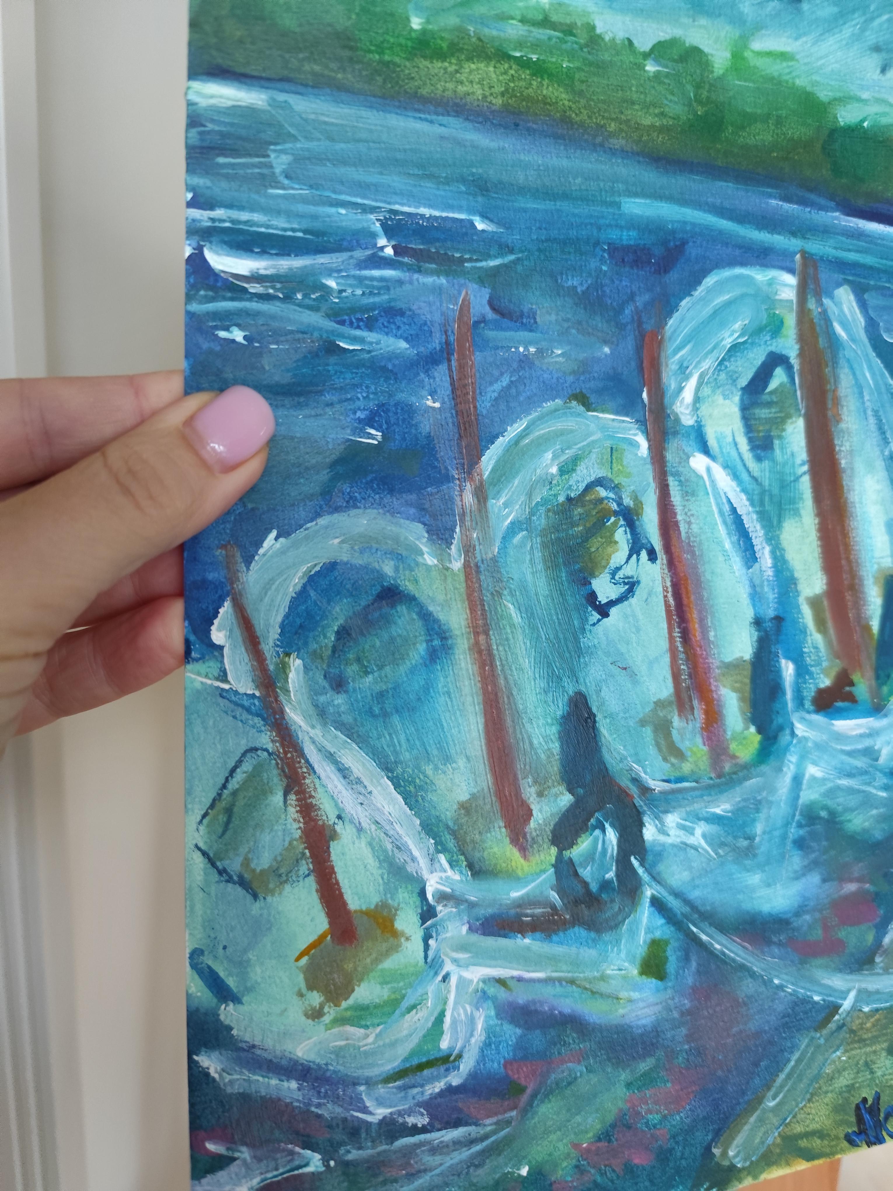 Impressionist seascape acrylic painting paper 