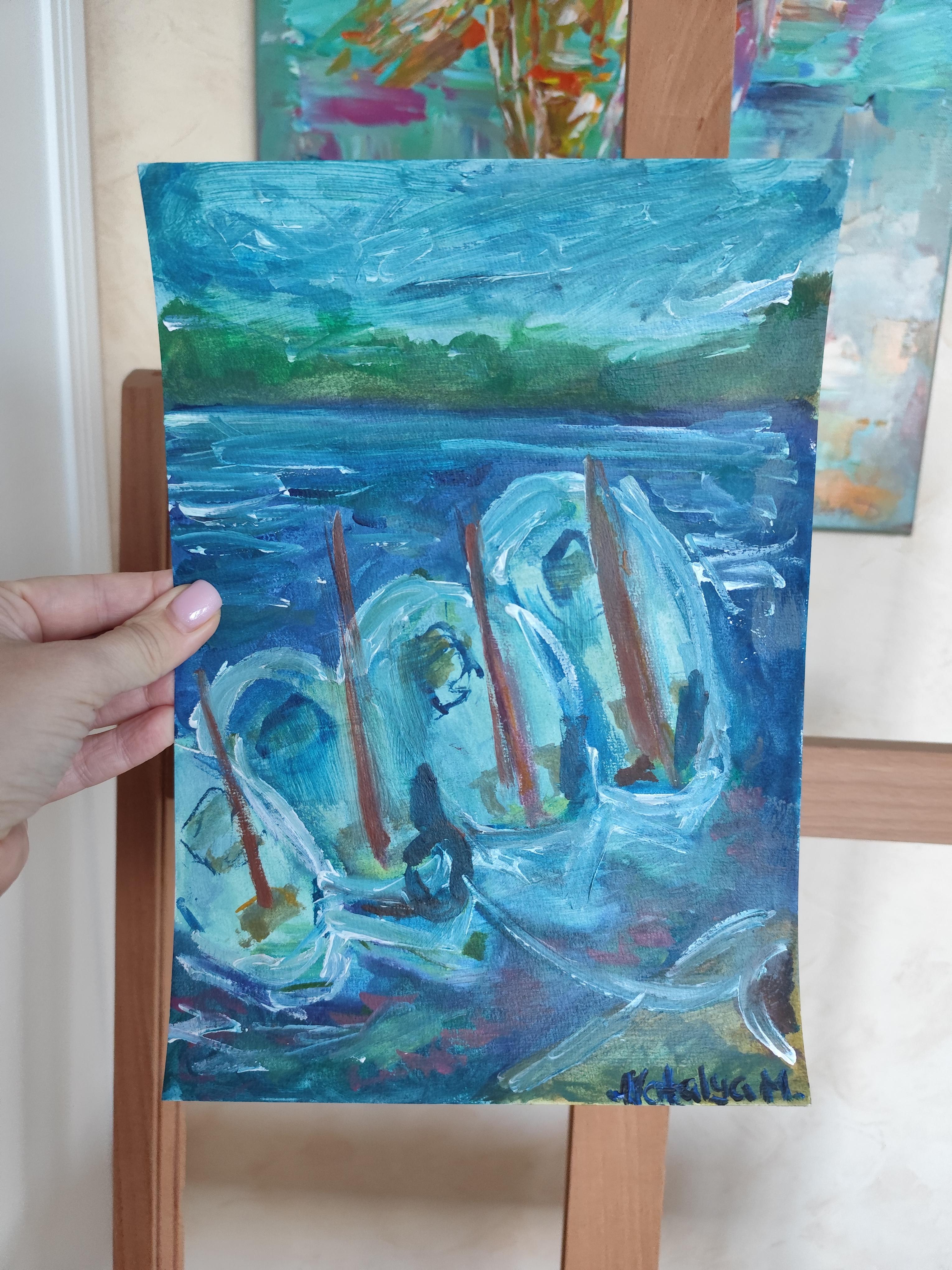 Impressionist seascape acrylic painting paper 
