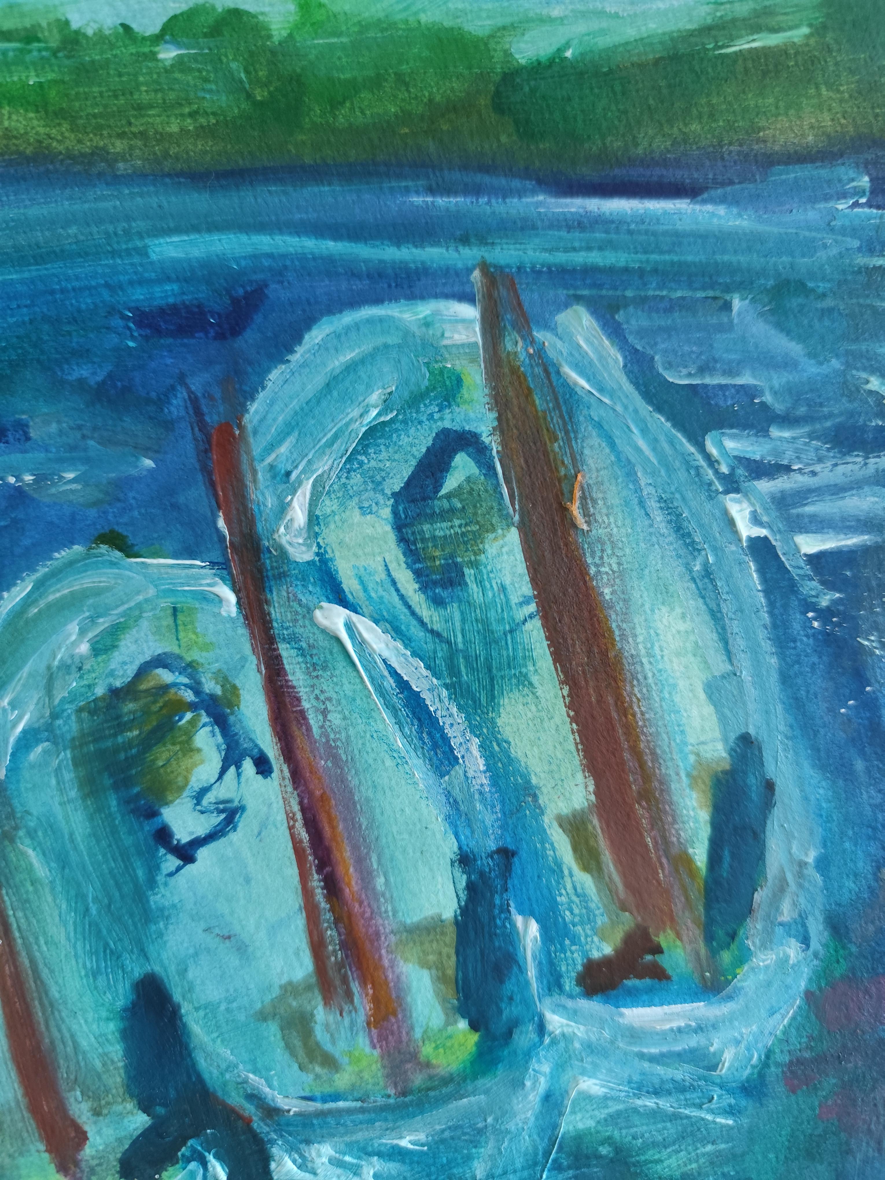 Impressionist seascape acrylic painting paper 