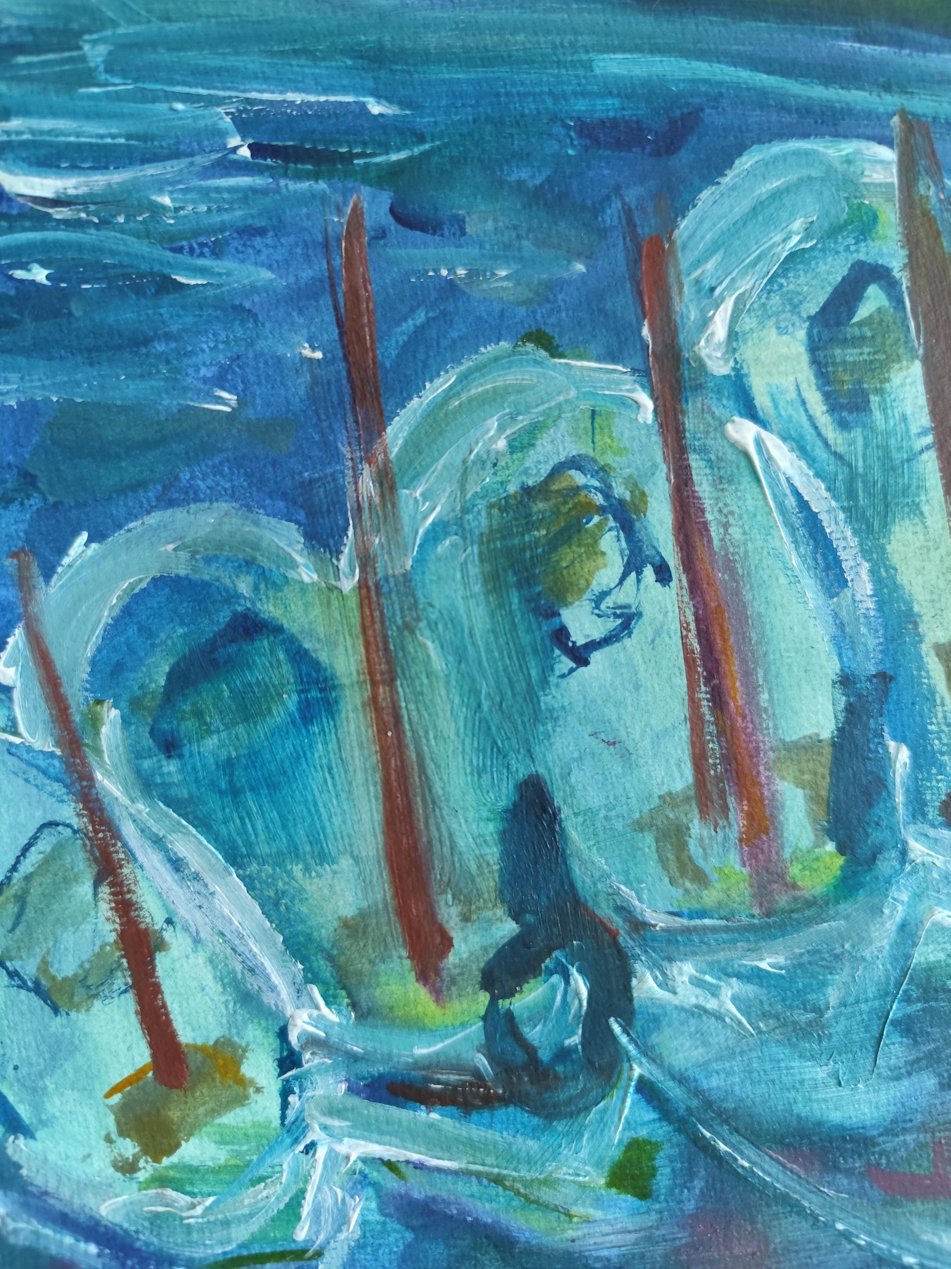 Impressionist seascape acrylic painting paper 