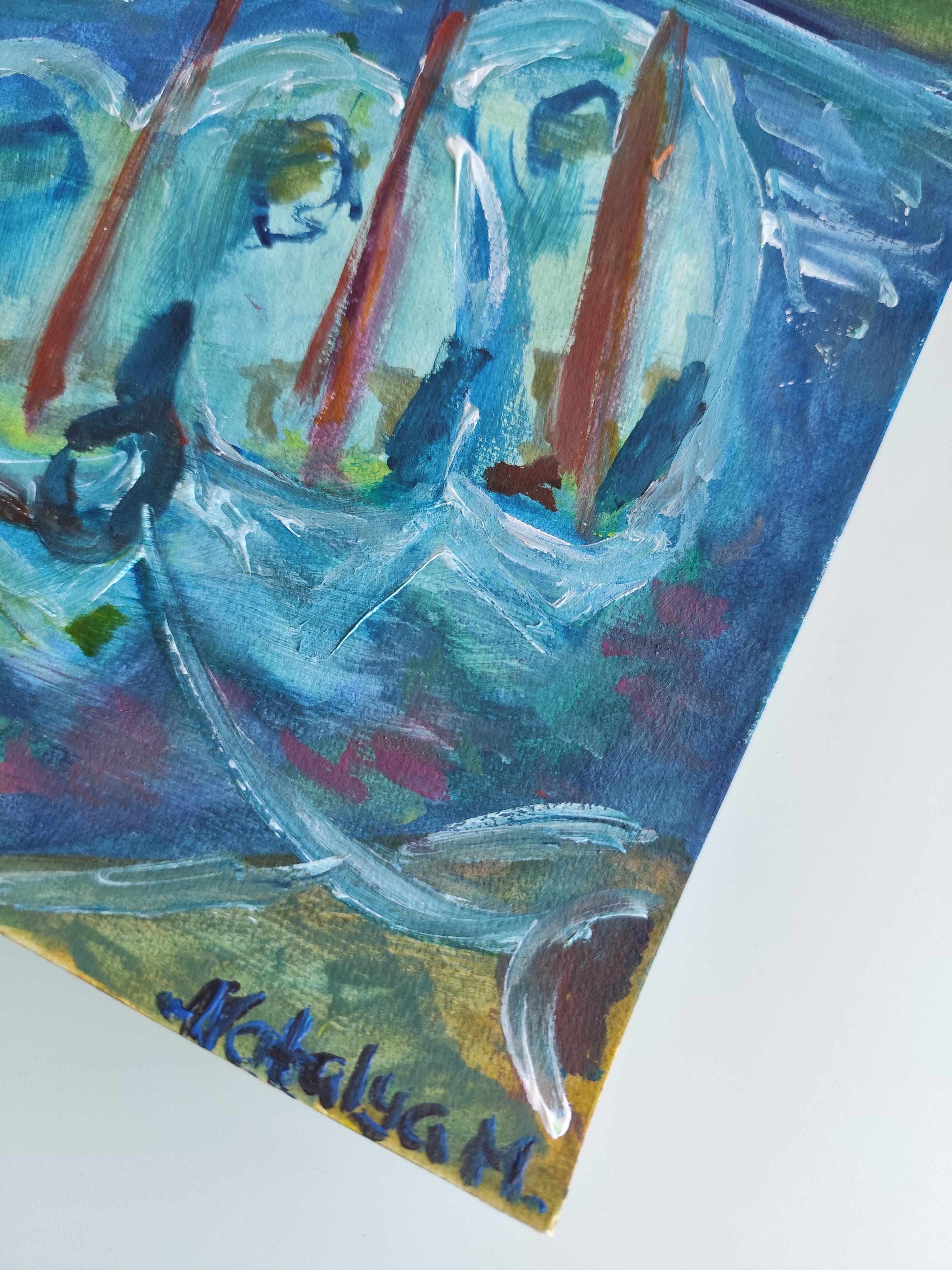 Impressionist seascape acrylic painting paper 