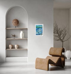 Impressionist seascape acrylic painting paper "Coastal village with its boats "