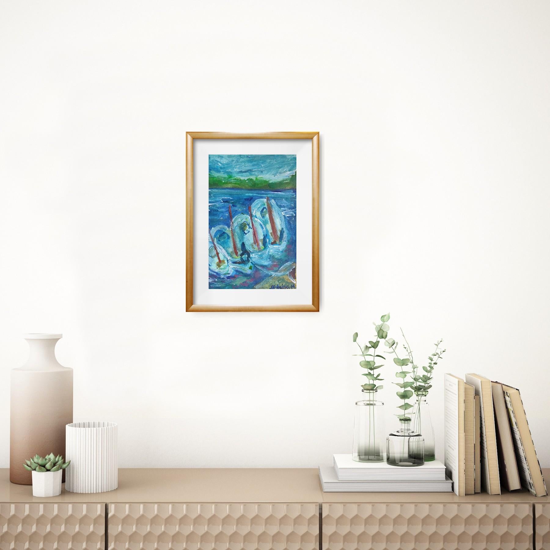 Impressionist seascape acrylic painting paper 