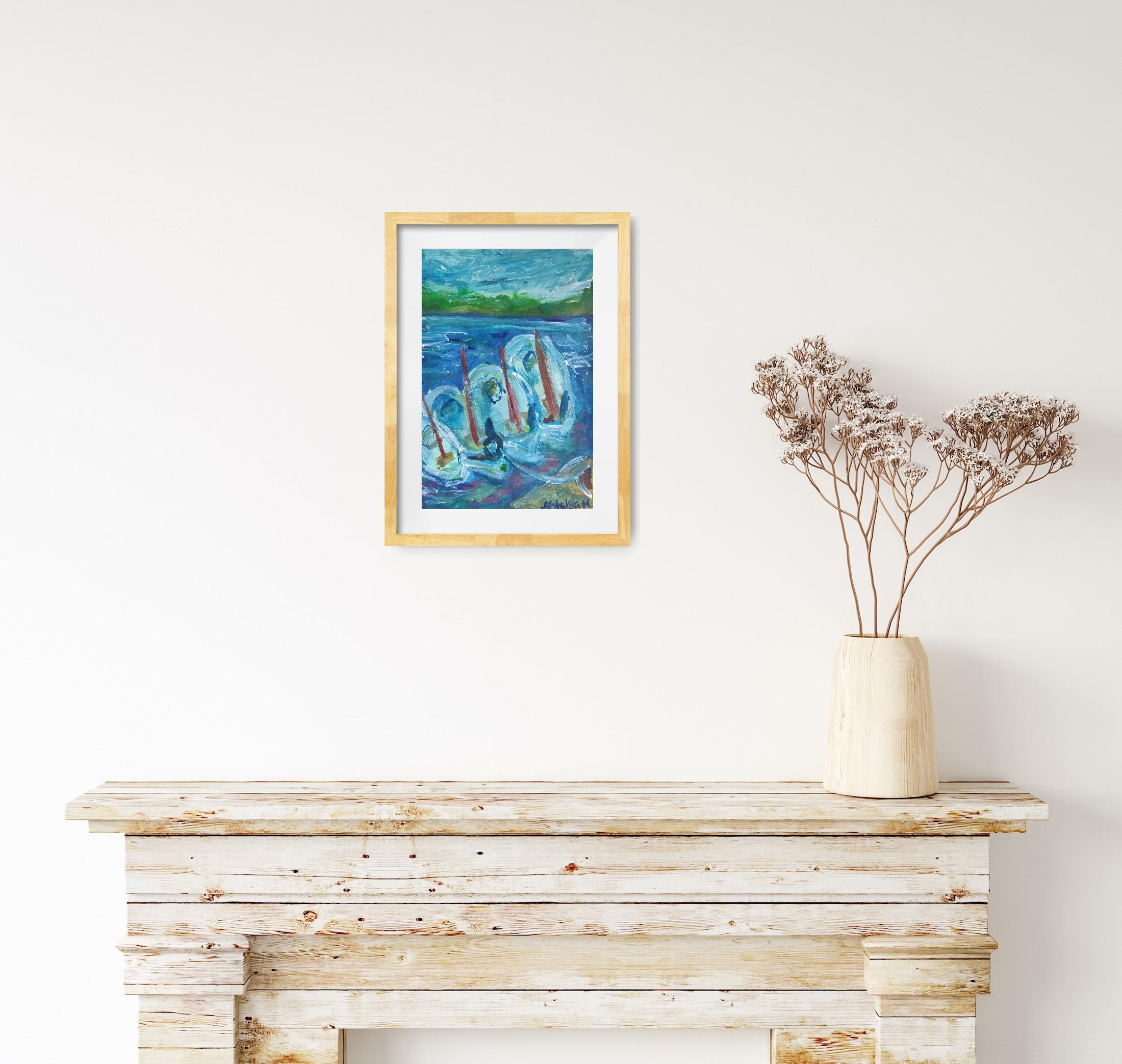 Impressionist seascape acrylic painting paper 
