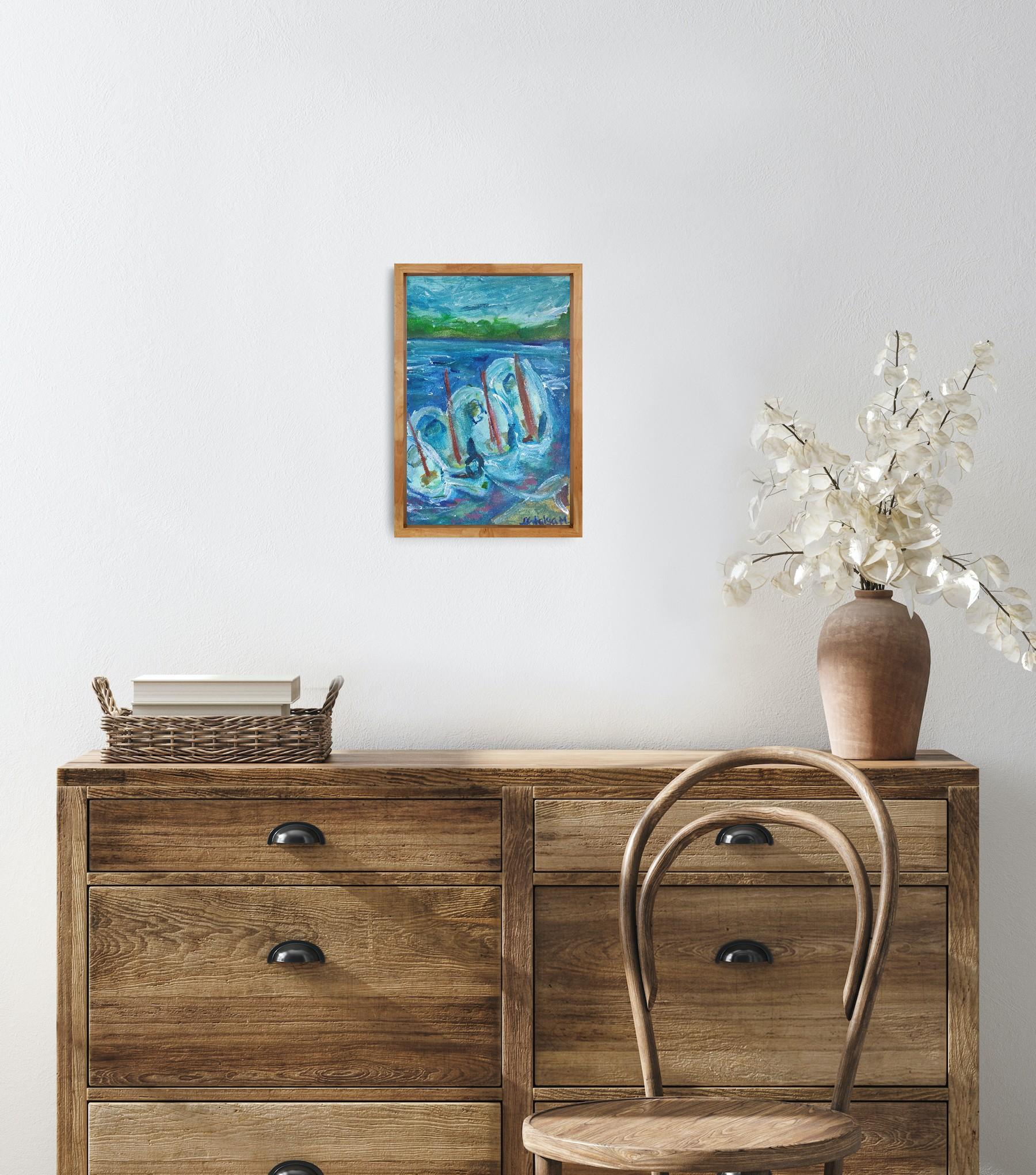 Impressionist seascape acrylic painting paper 