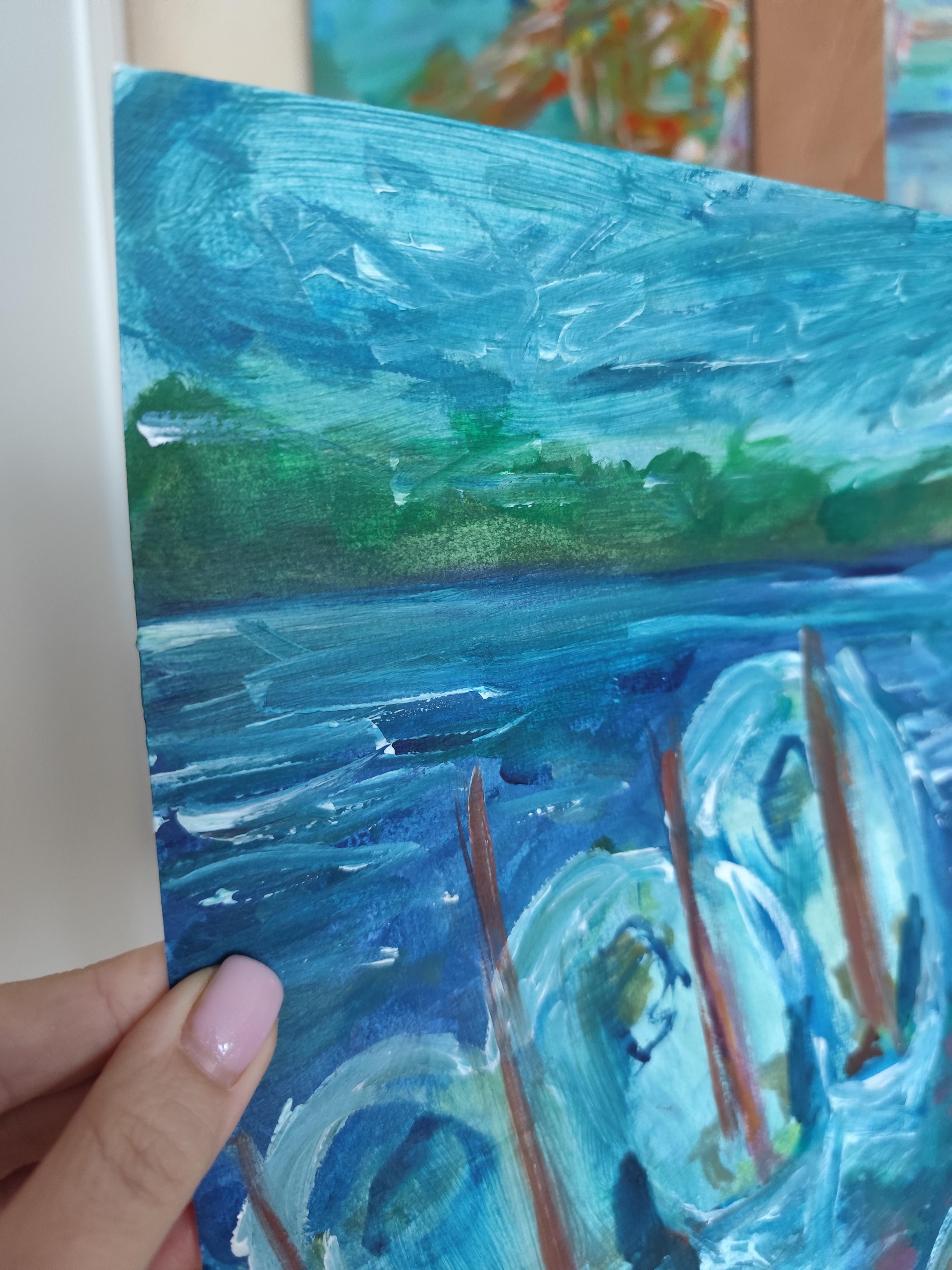 Impressionist seascape acrylic painting paper 