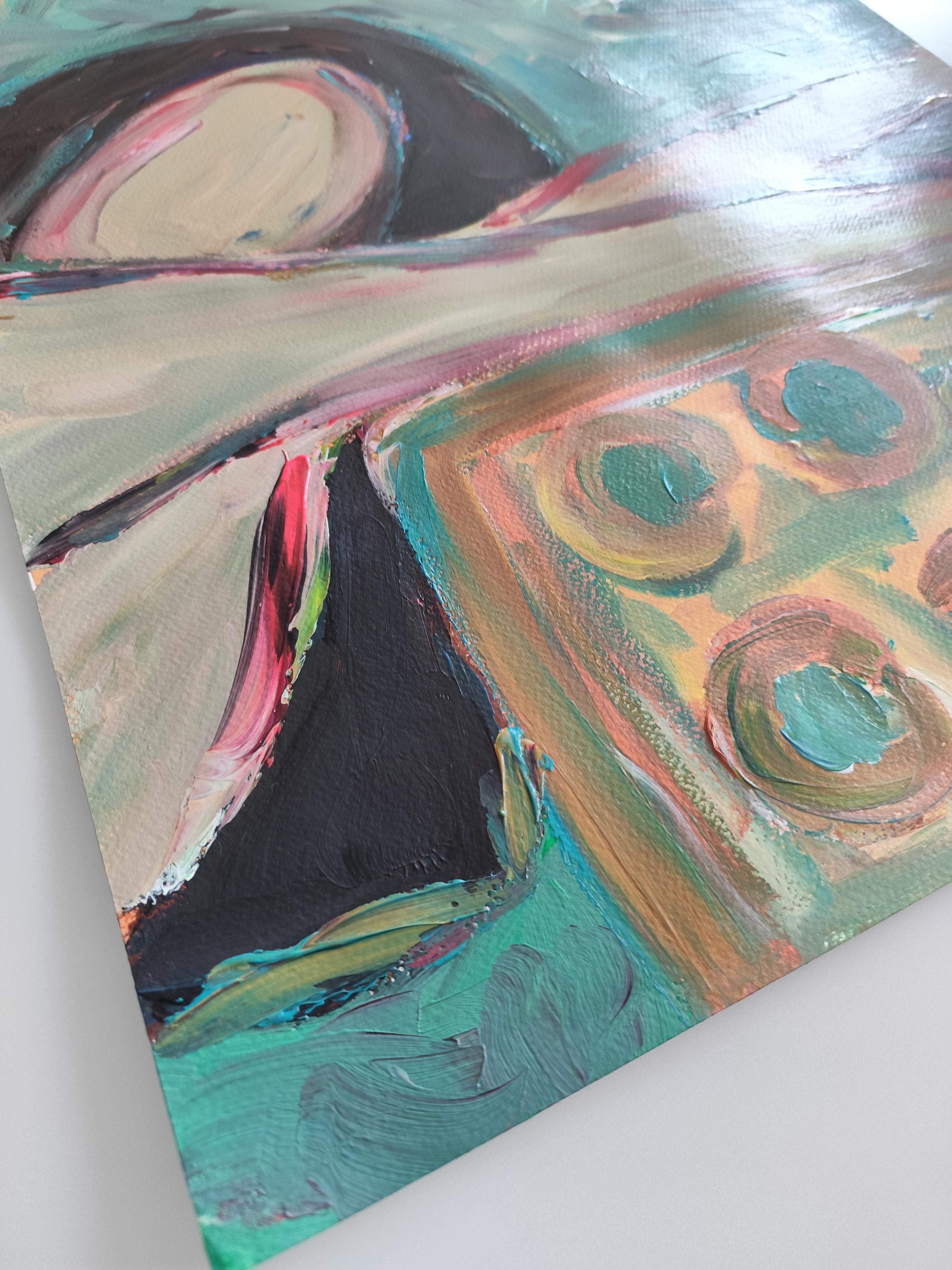 Retrato de mujer expresivo abstracto contemporáneo pintura acrílica sobre papel en venta 5