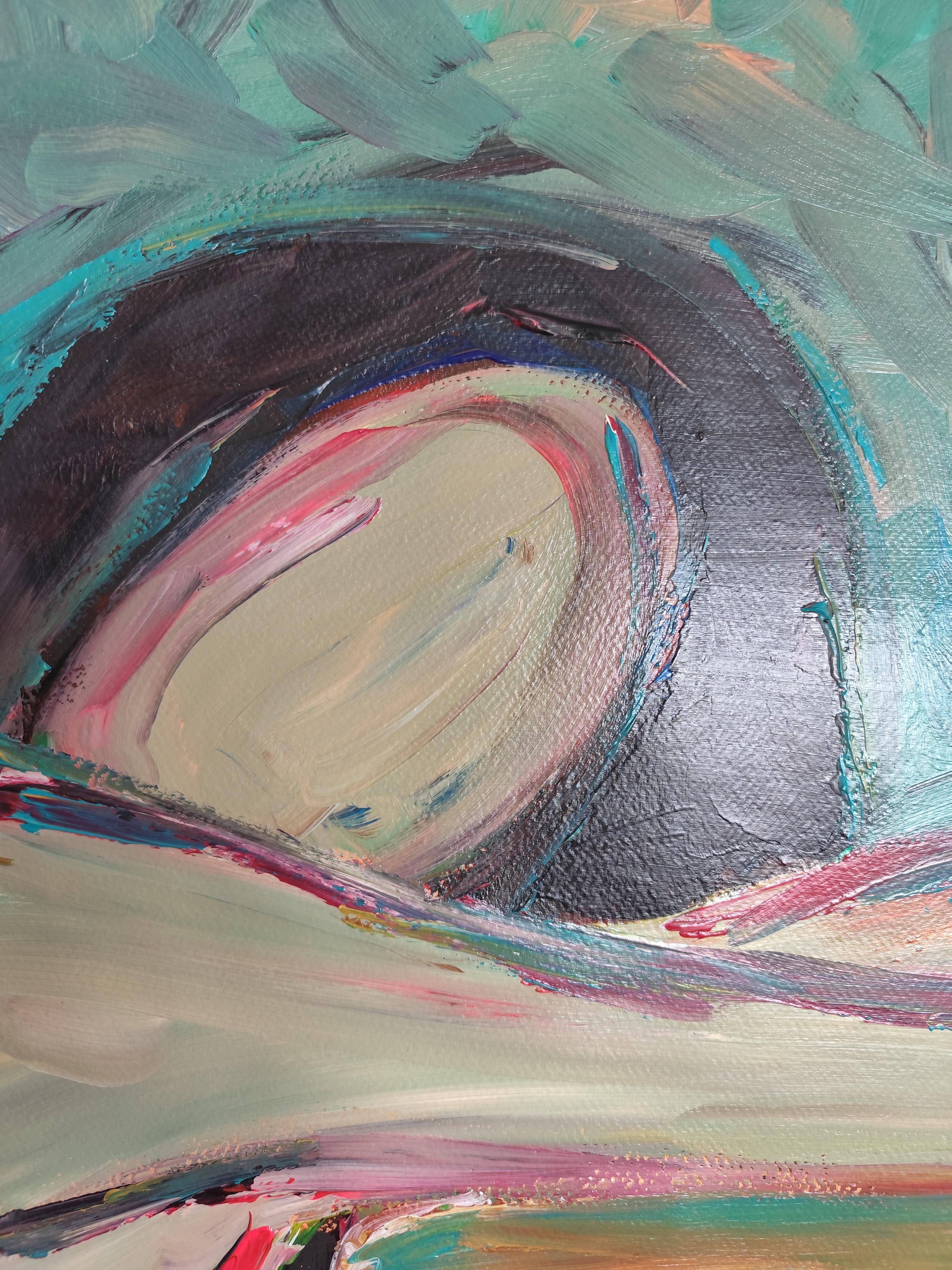 Retrato de mujer expresivo abstracto contemporáneo pintura acrílica sobre papel en venta 10