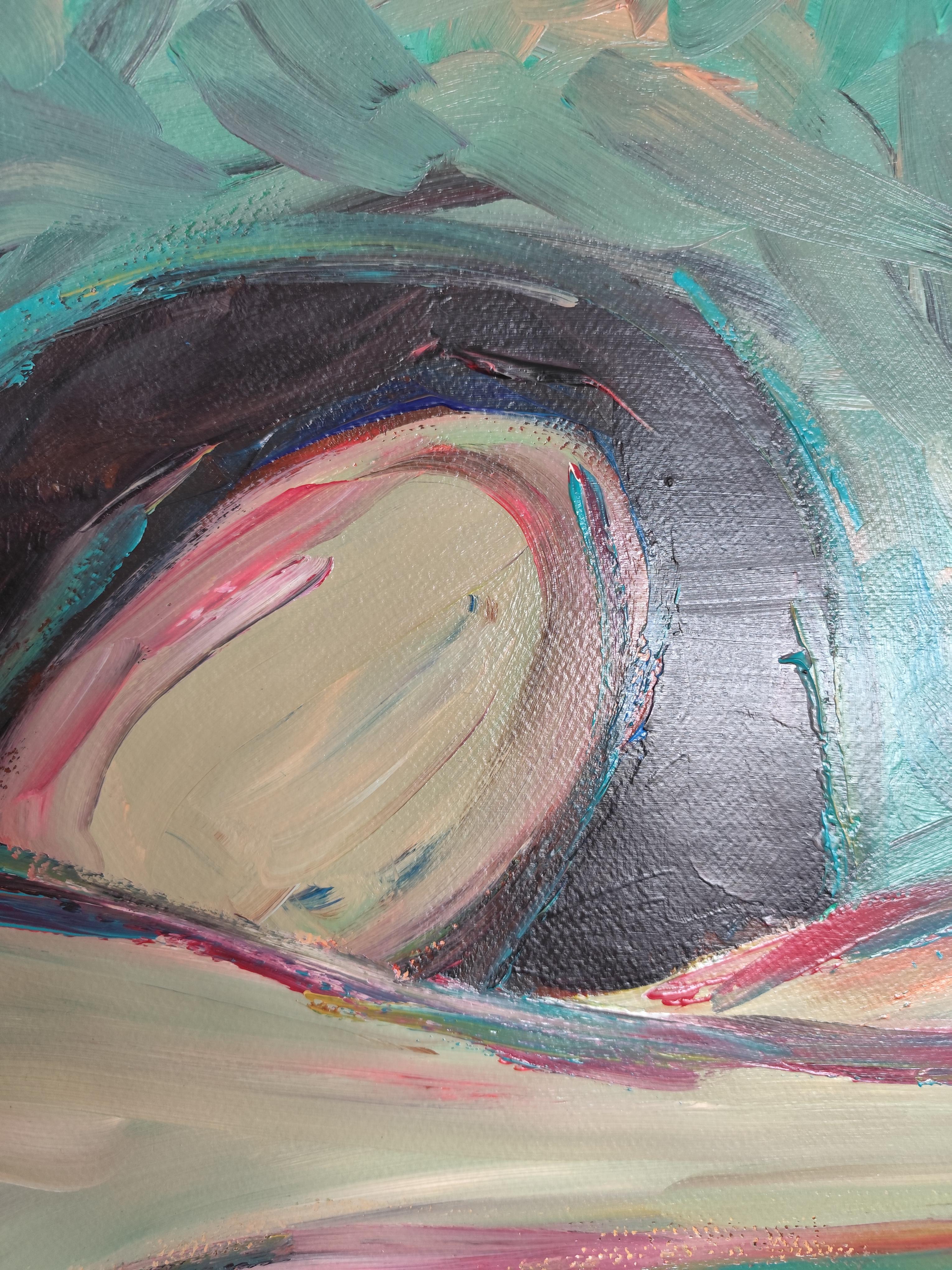 Retrato de mujer expresivo abstracto contemporáneo pintura acrílica sobre papel en venta 12