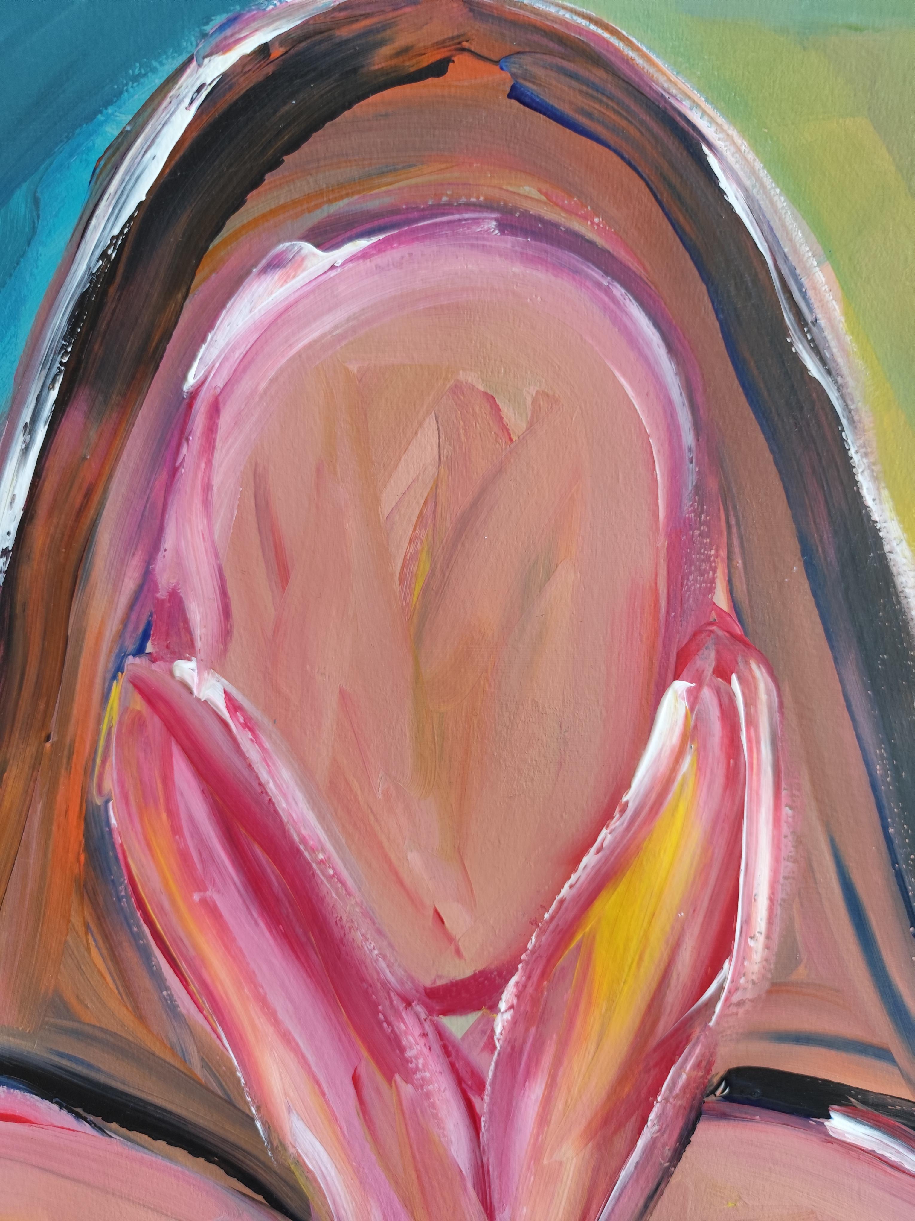 Quadro astratto contemporaneo in acrilico Ritratto di donna senza volto su carta in vendita 6