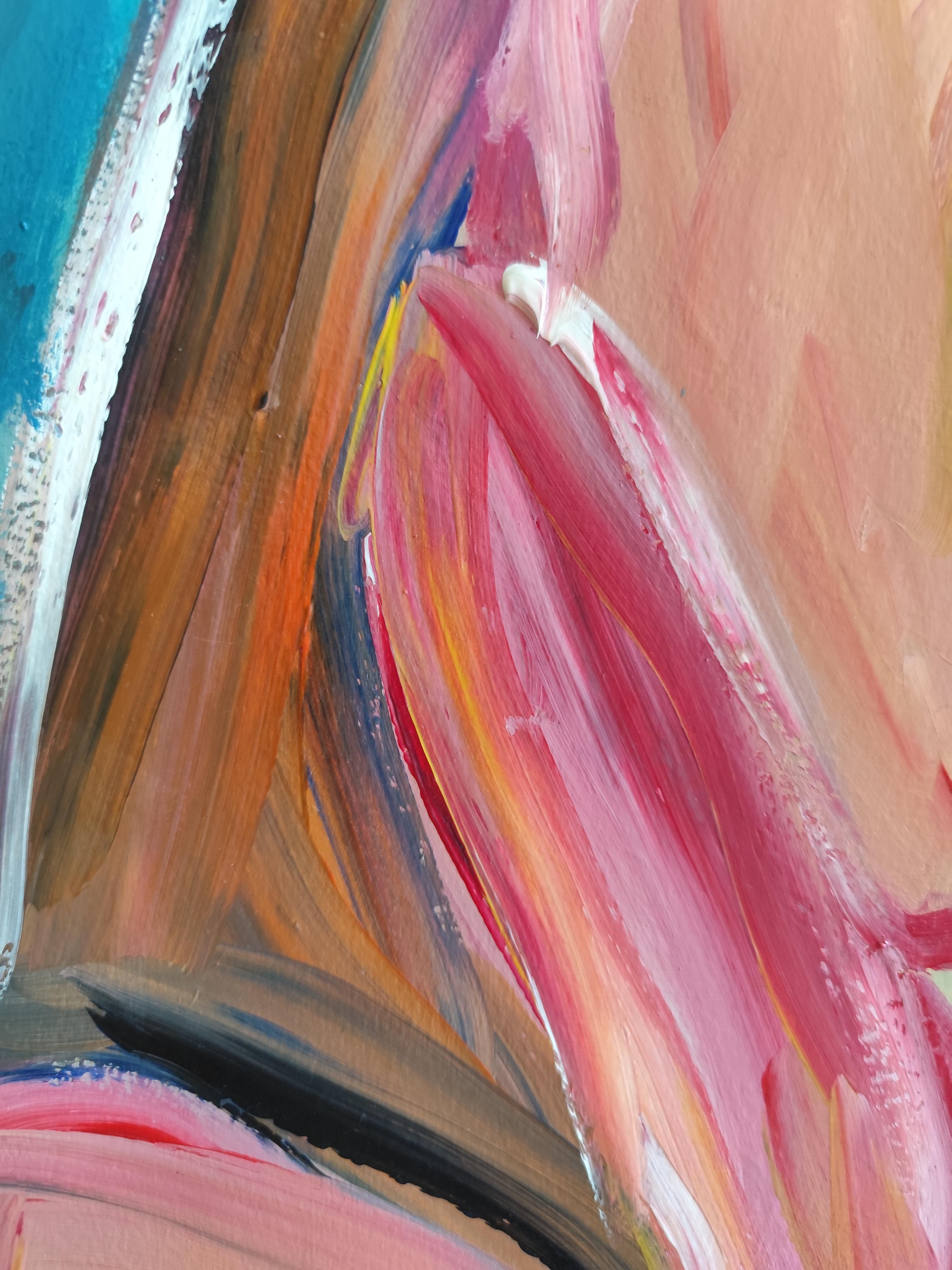 Quadro astratto contemporaneo in acrilico Ritratto di donna senza volto su carta in vendita 7