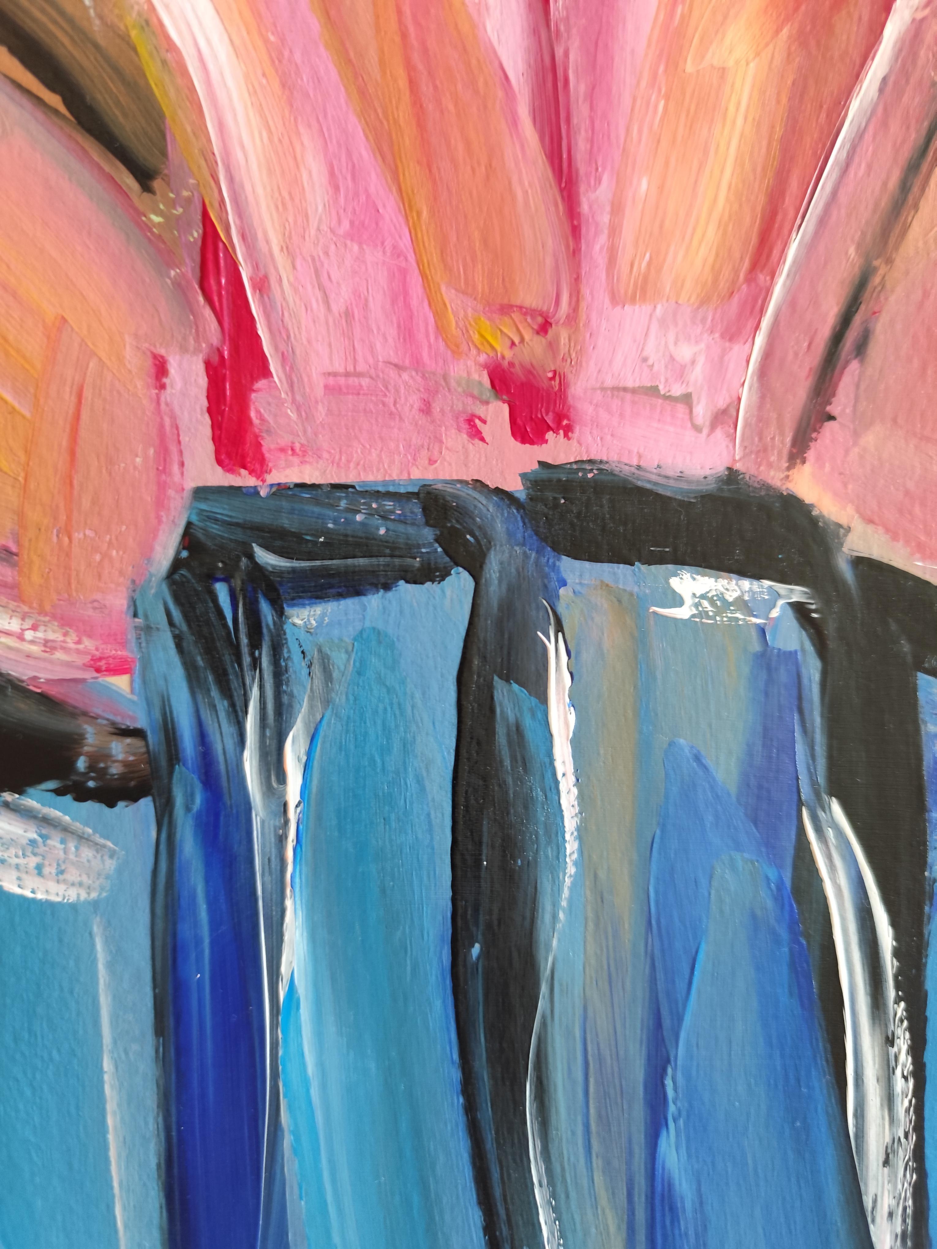 Quadro astratto contemporaneo in acrilico Ritratto di donna senza volto su carta in vendita 8