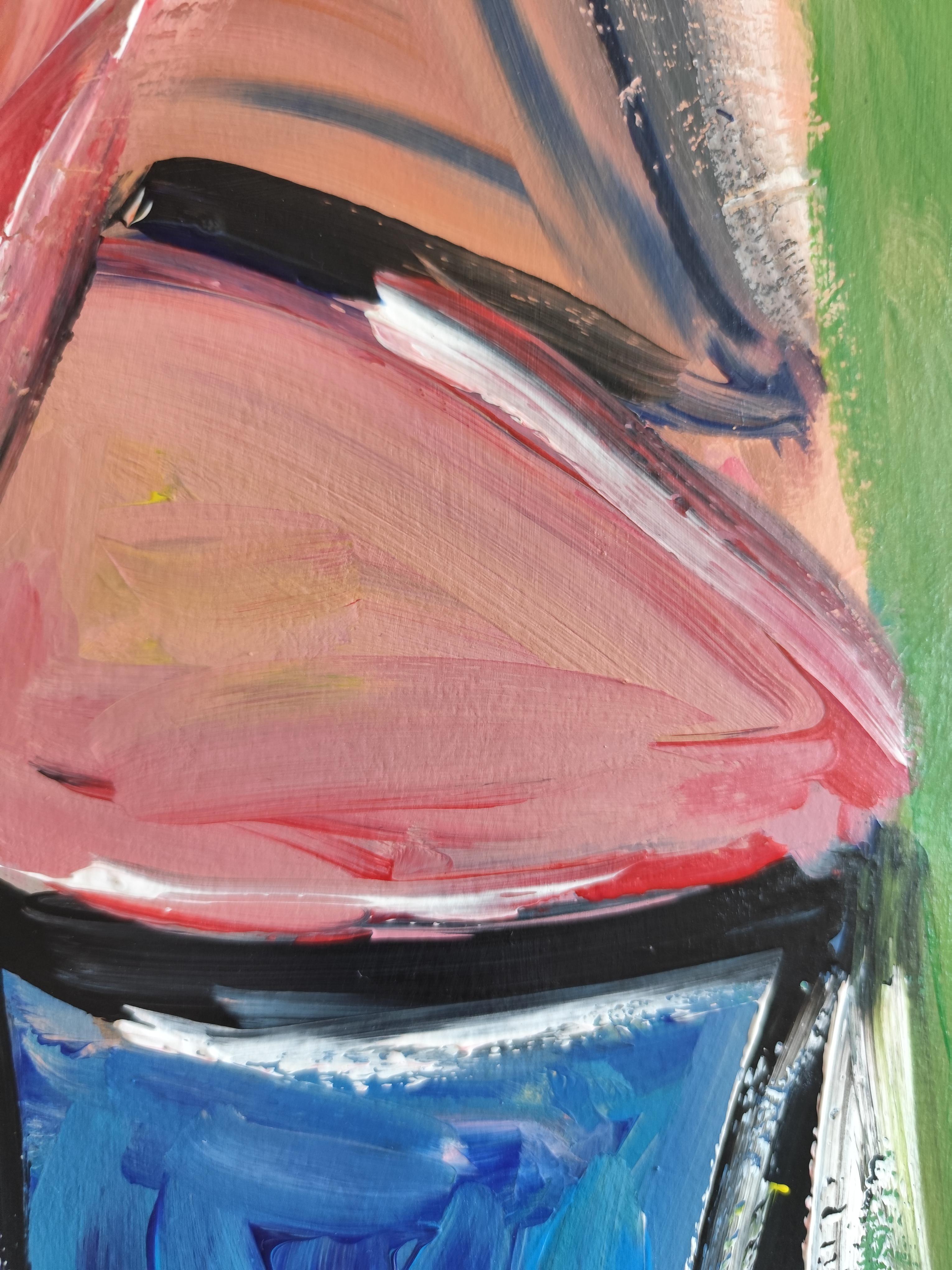 Quadro astratto contemporaneo in acrilico Ritratto di donna senza volto su carta in vendita 9