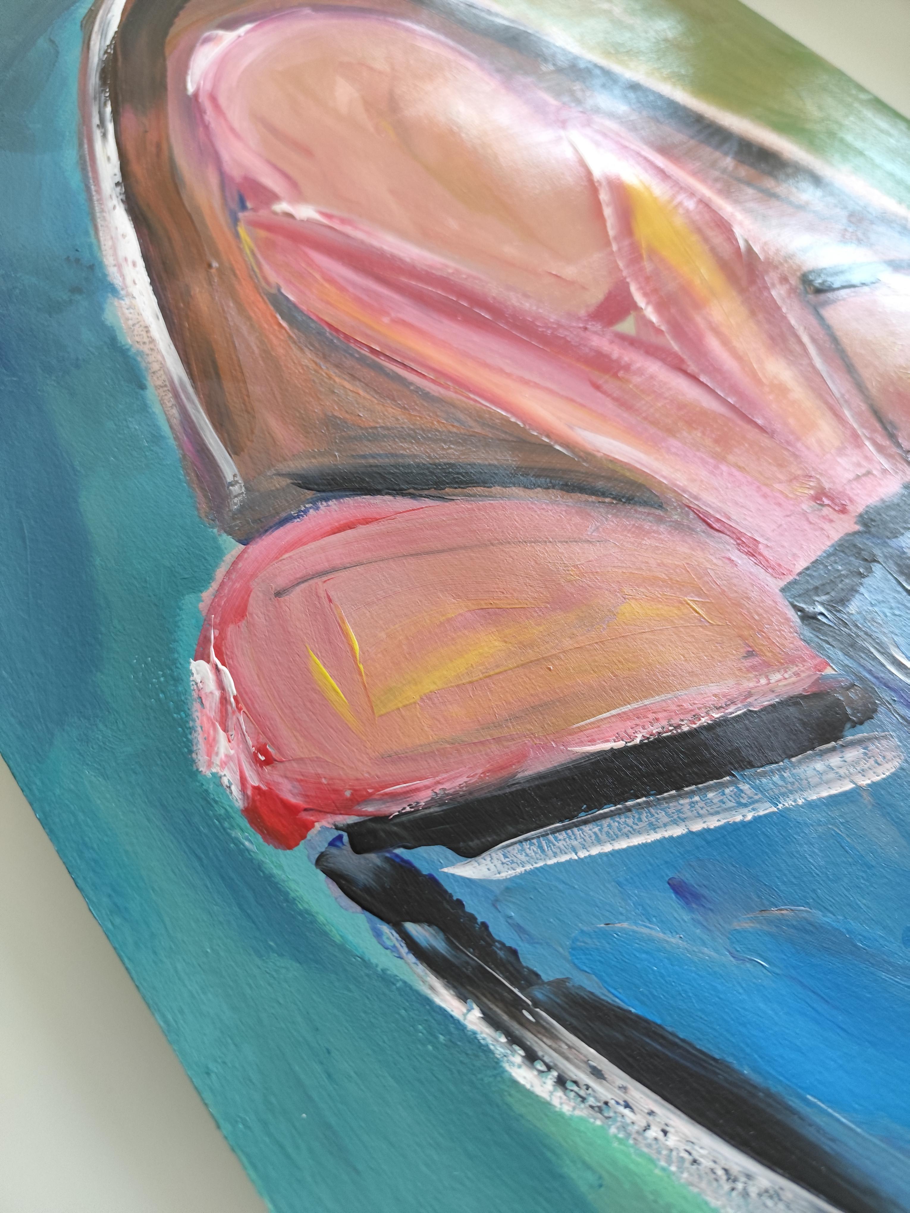 Quadro astratto contemporaneo in acrilico Ritratto di donna senza volto su carta in vendita 10