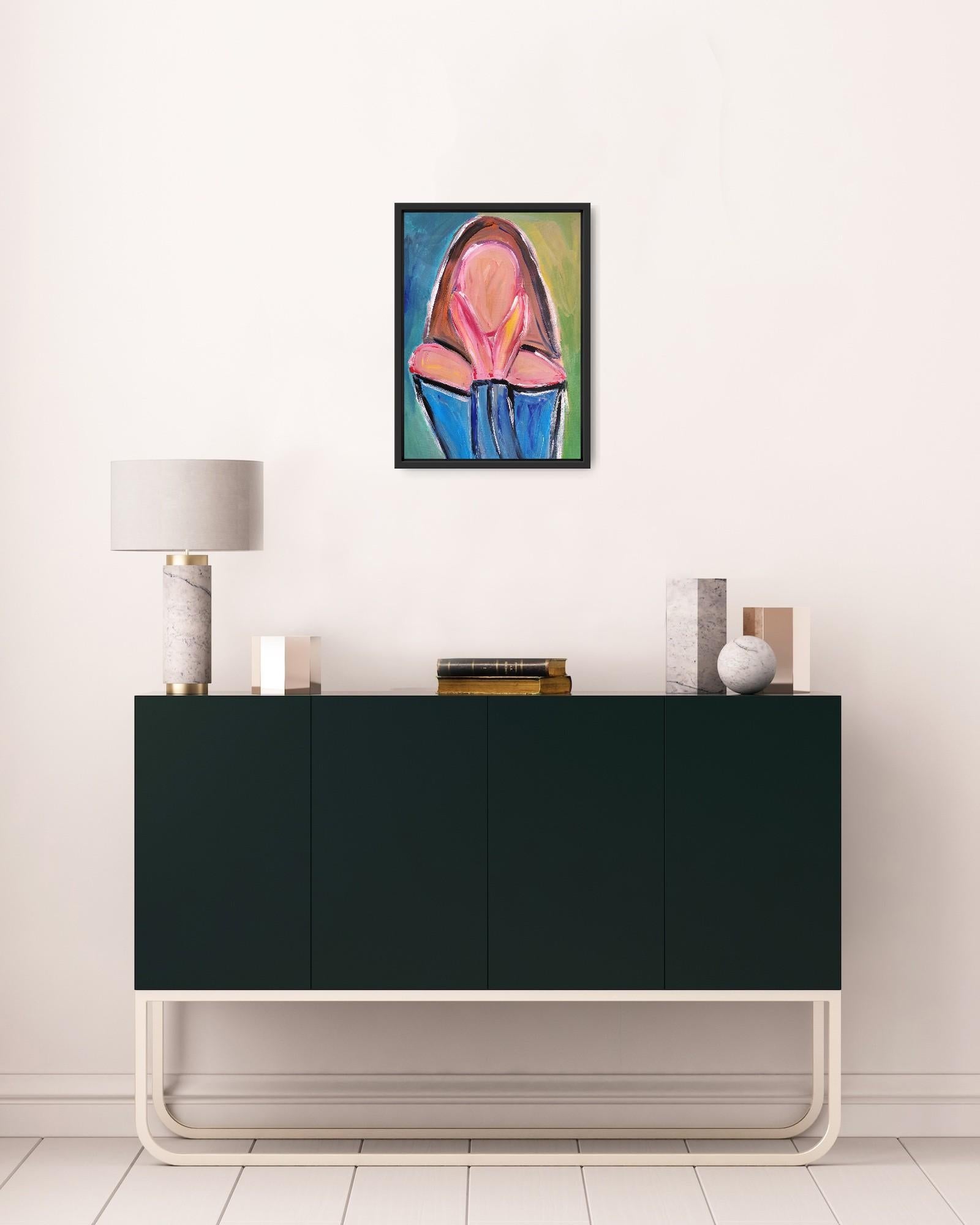 Quadro astratto contemporaneo in acrilico Ritratto di donna senza volto su carta - Portrait Painting Marrone di Mougenot Natalya