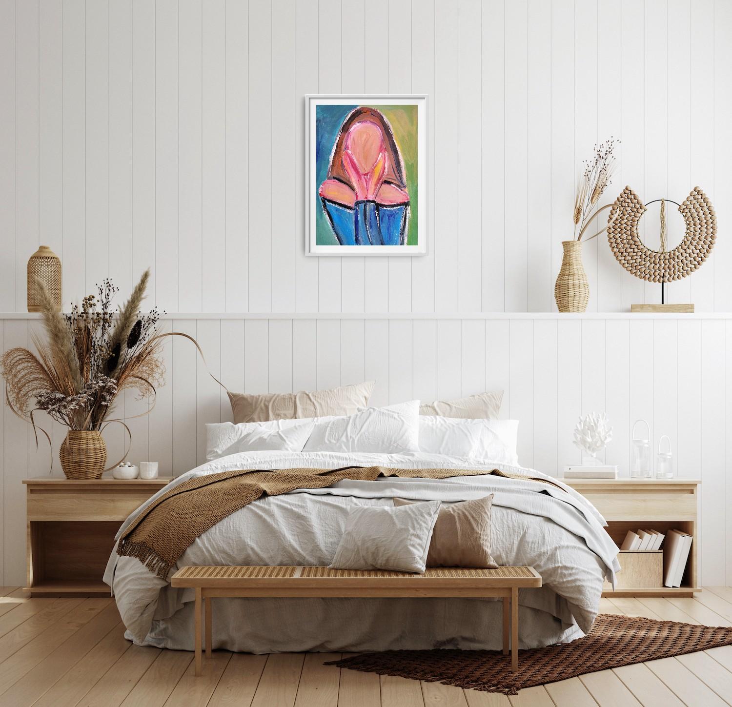 Quadro astratto contemporaneo in acrilico Ritratto di donna senza volto su carta in vendita 1