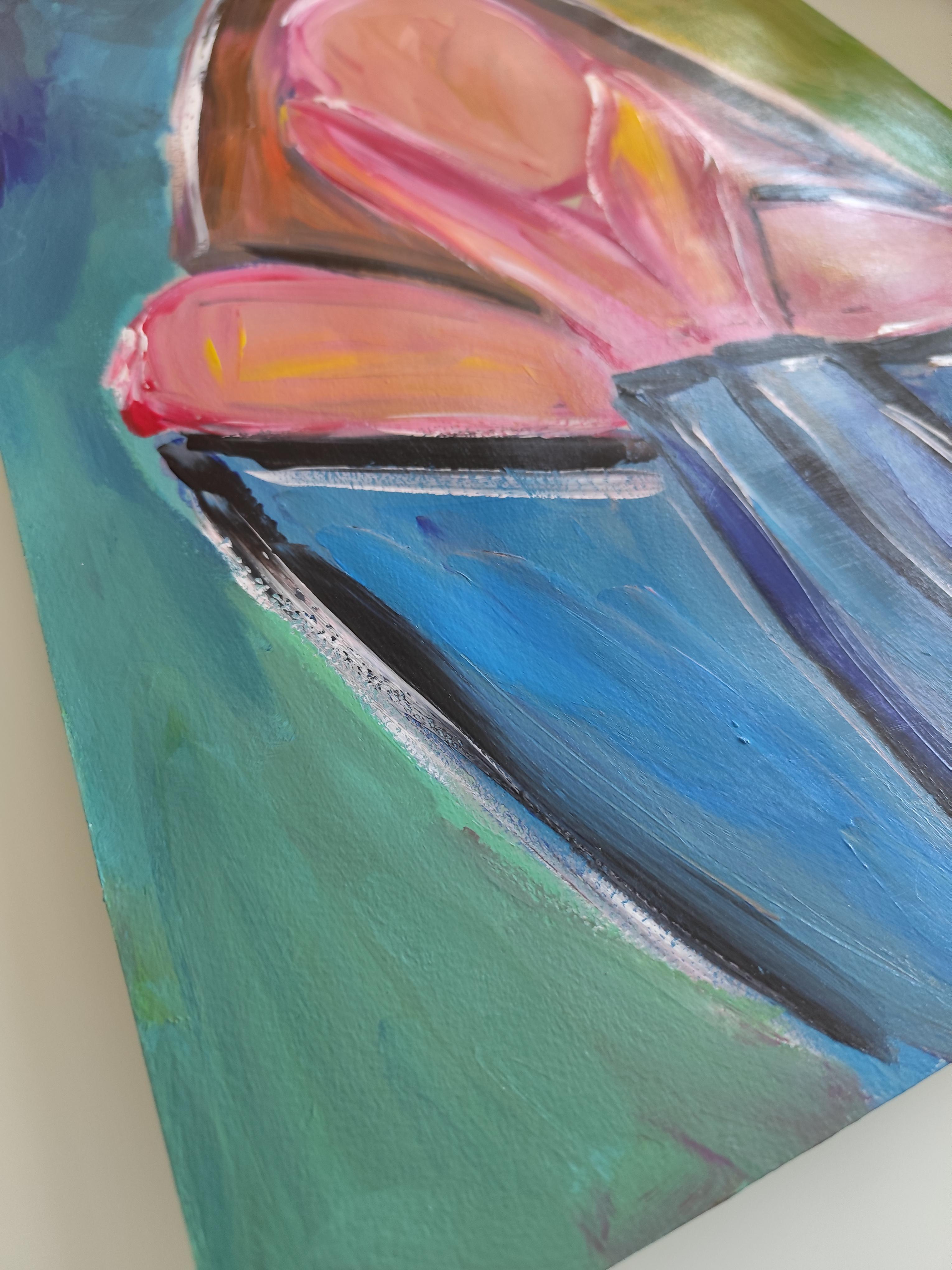 Quadro astratto contemporaneo in acrilico Ritratto di donna senza volto su carta in vendita 3