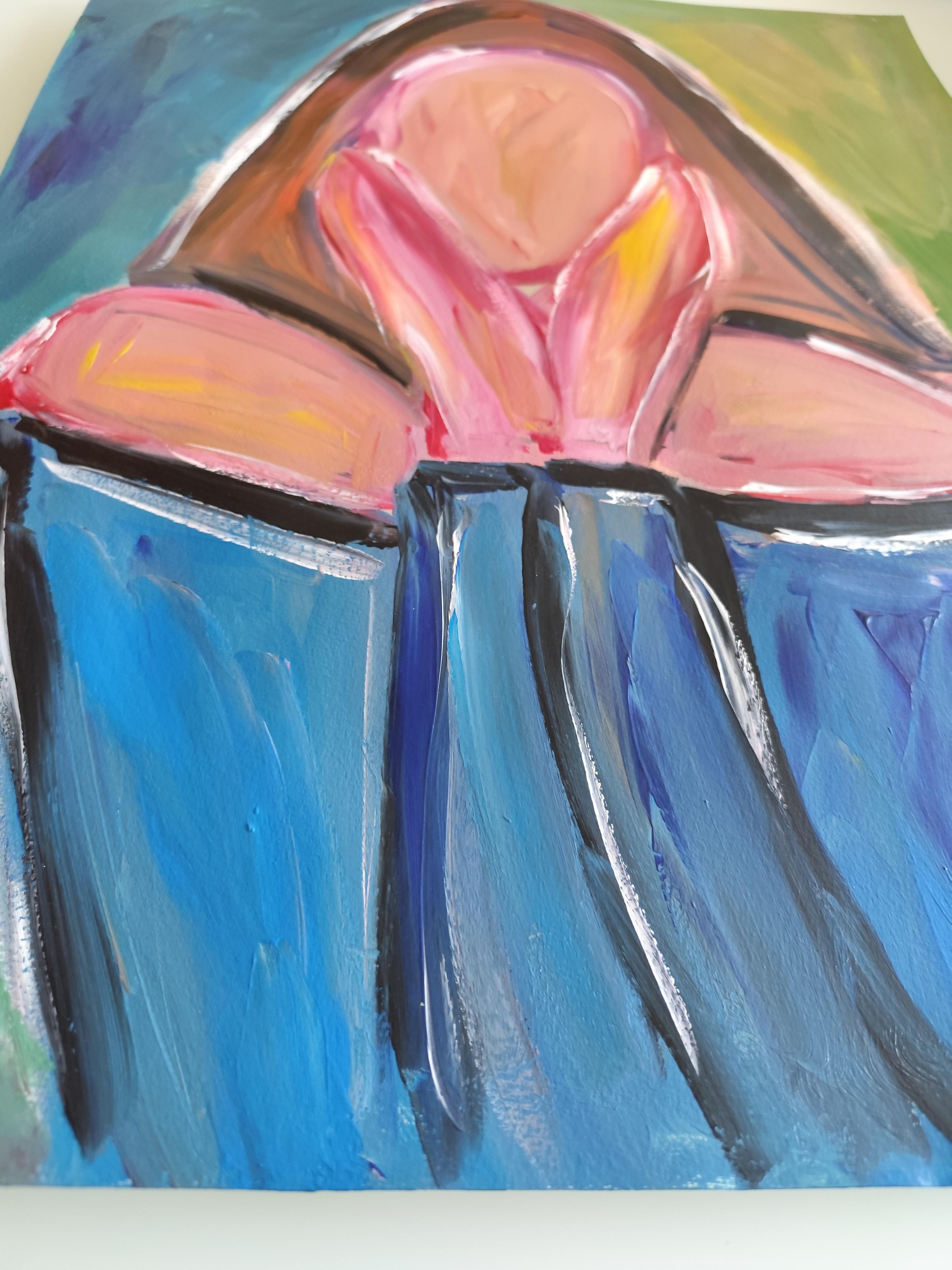 Quadro astratto contemporaneo in acrilico Ritratto di donna senza volto su carta in vendita 4