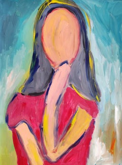 Contemporary abstract acrylic painting faceless portrait of a woman on paper