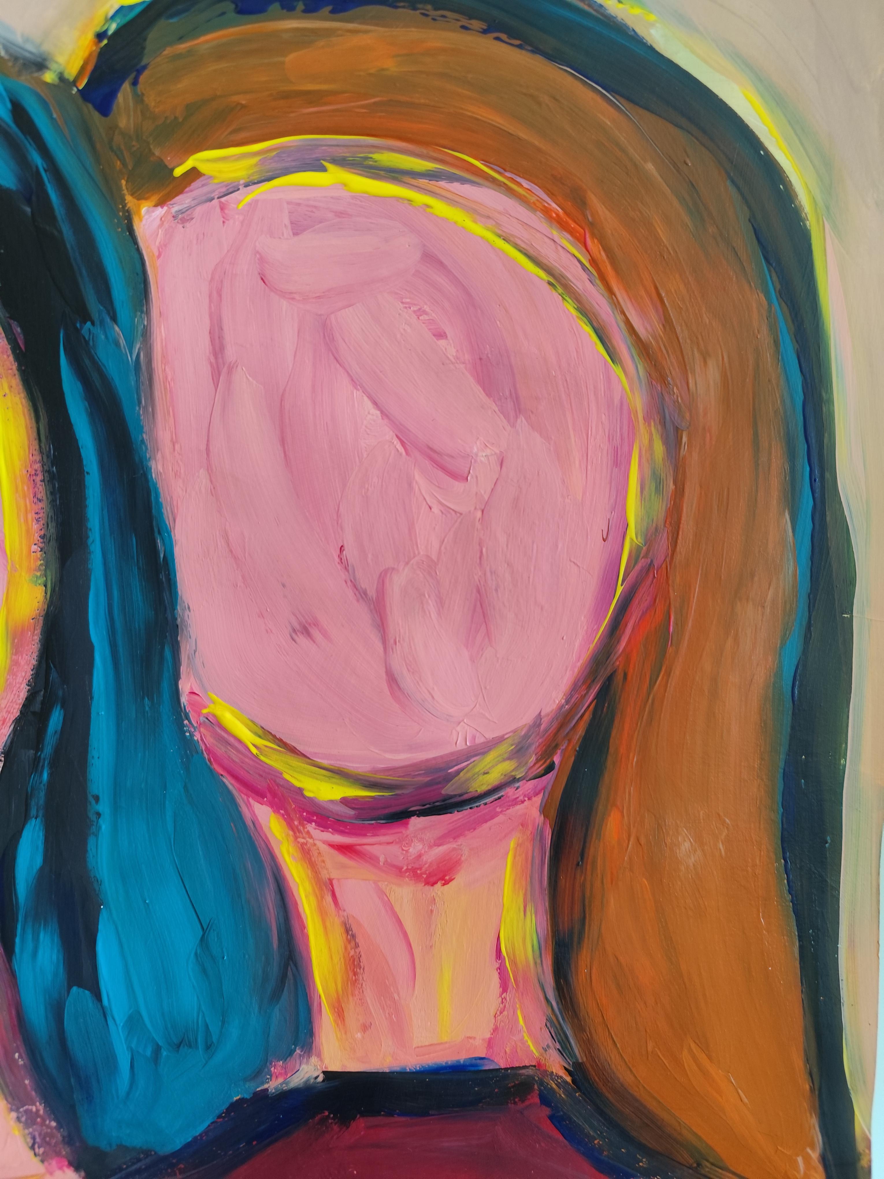 Peinture acrylique abstraite contemporaine portrait sans visage de deux femmes sur papier en vente 8