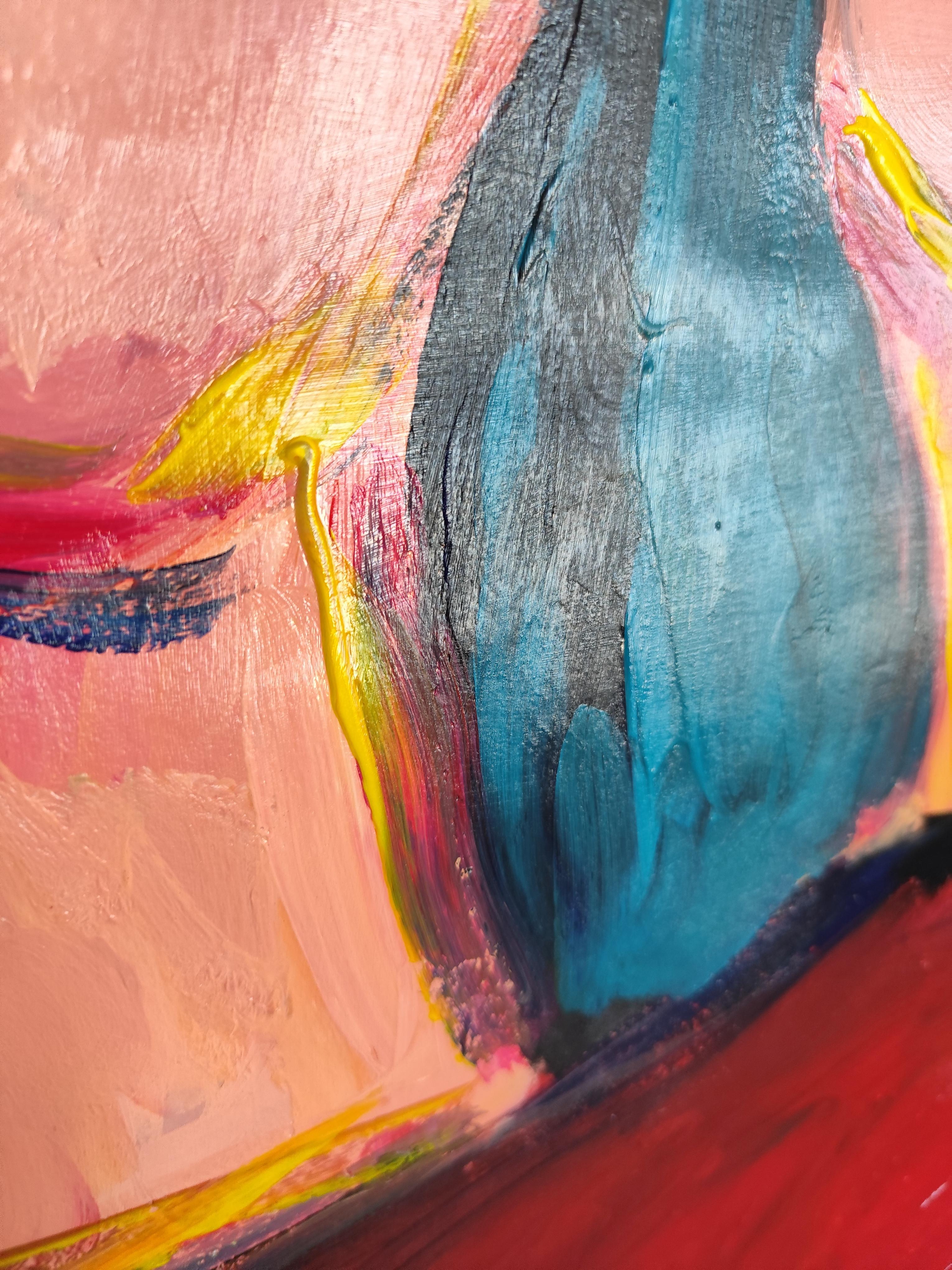 Peinture acrylique abstraite contemporaine portrait sans visage de deux femmes sur papier en vente 15