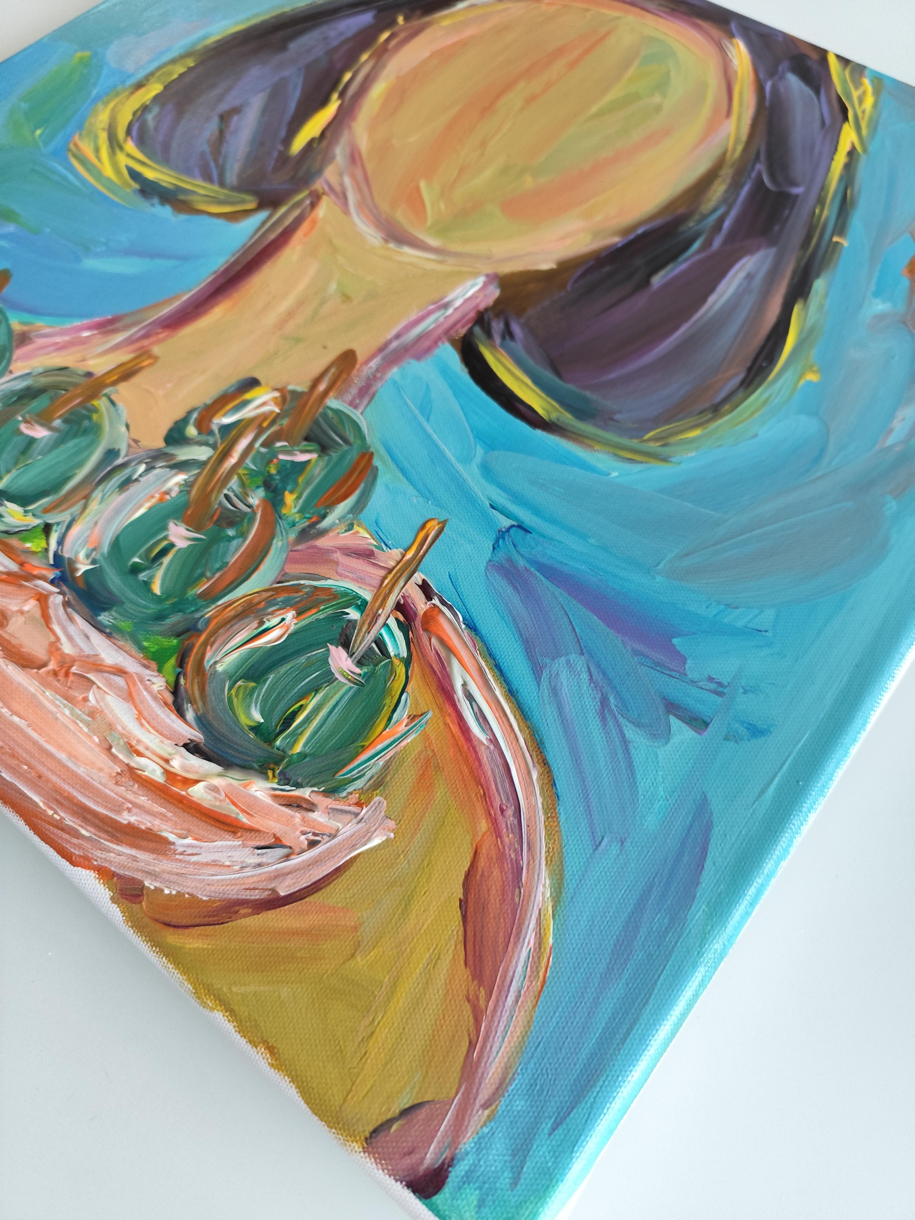 Zeitgenössische abstrakte Acrylmalerei einer Frau auf Leinwand 