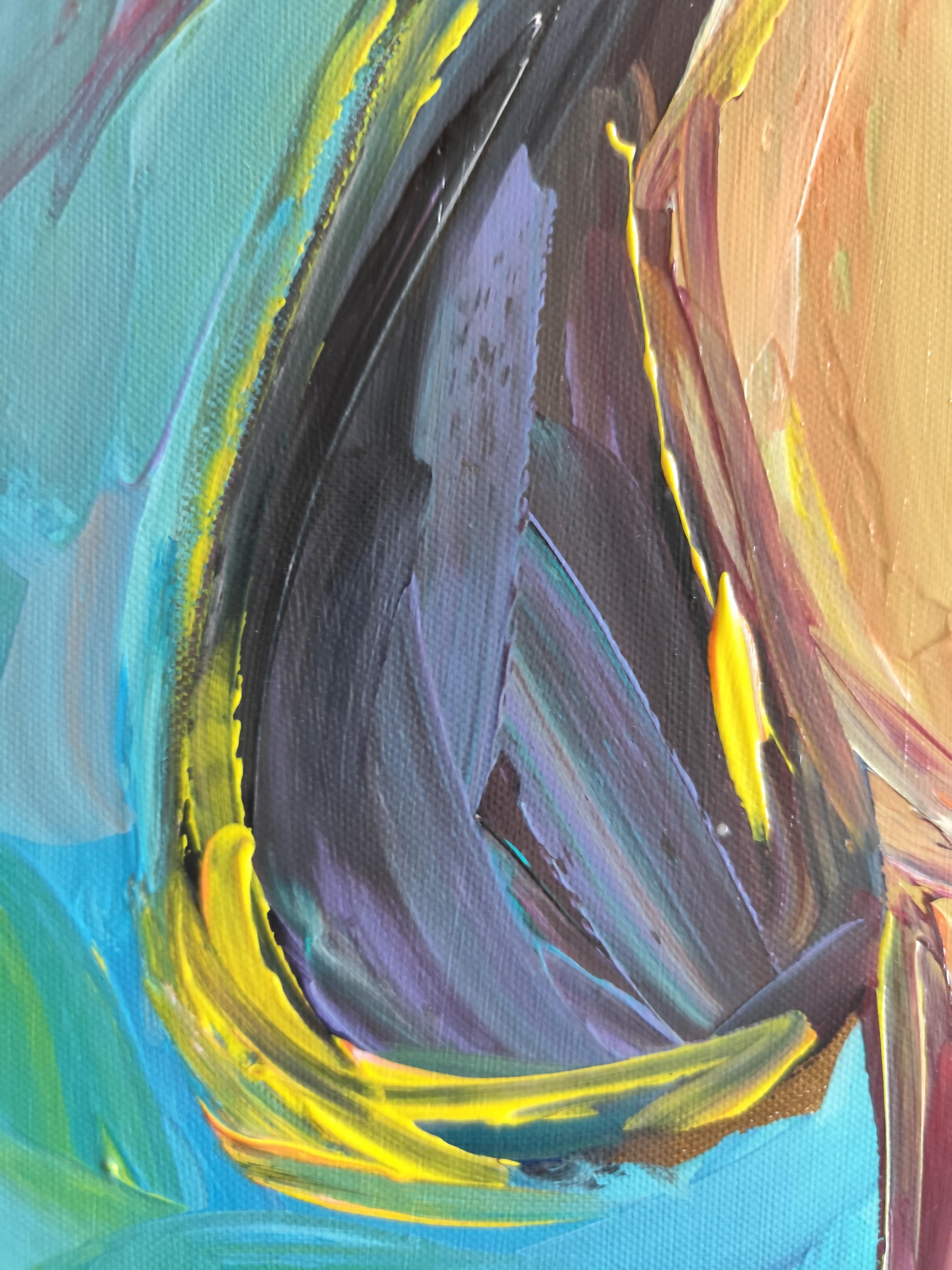 Zeitgenössische abstrakte Acrylmalerei einer Frau auf Leinwand 