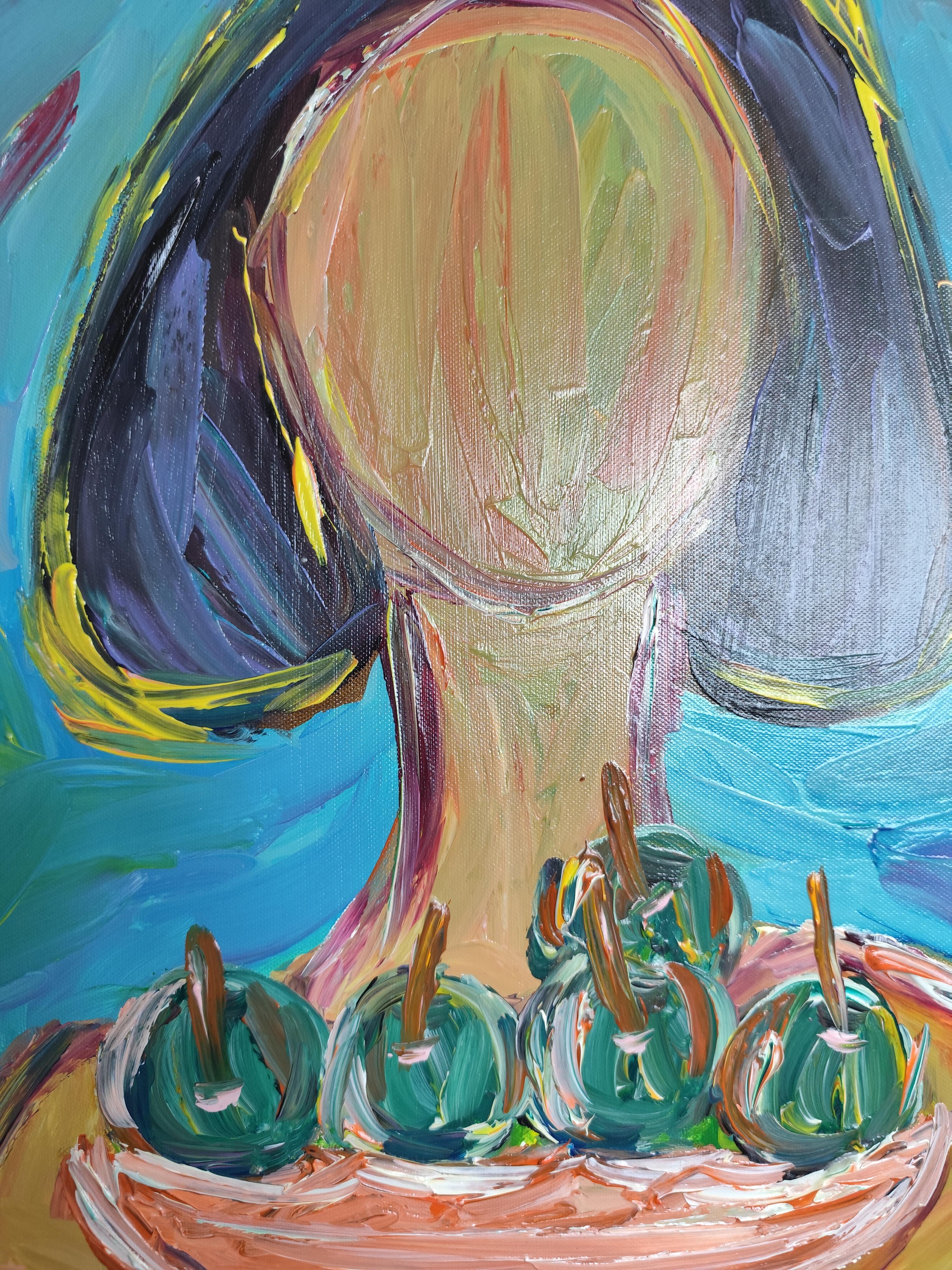 Zeitgenössische abstrakte Acrylmalerei einer Frau auf Leinwand 